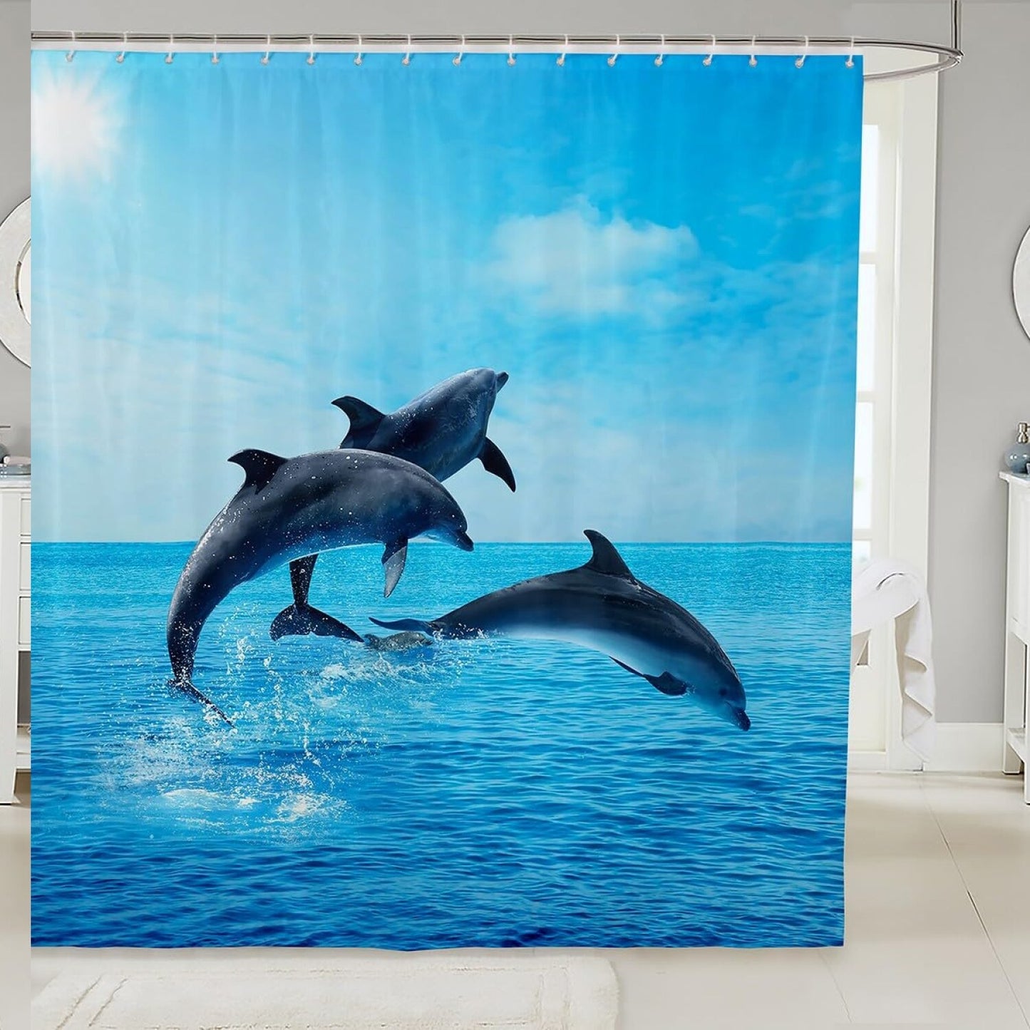 Ocean Dolphin 3D Shower Curtain 72" x 78"