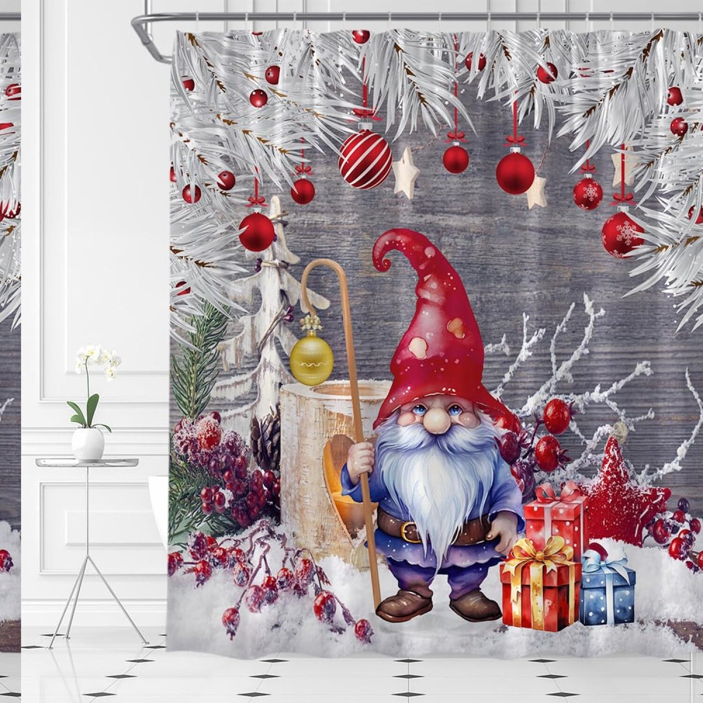 Gnomes Shower Curtain 70x70 Winter Holiday Fabric