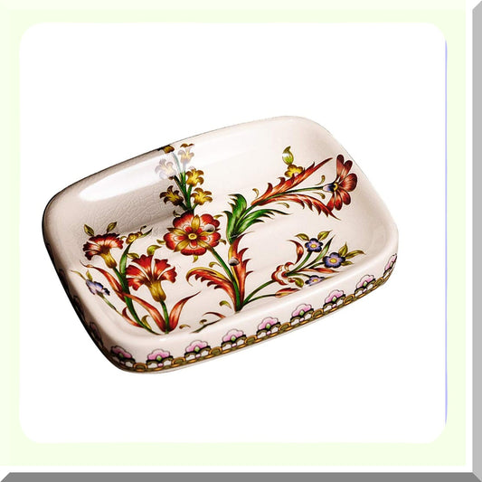 Ceramic Ice Crack Soap Dish Red Flower Pattern