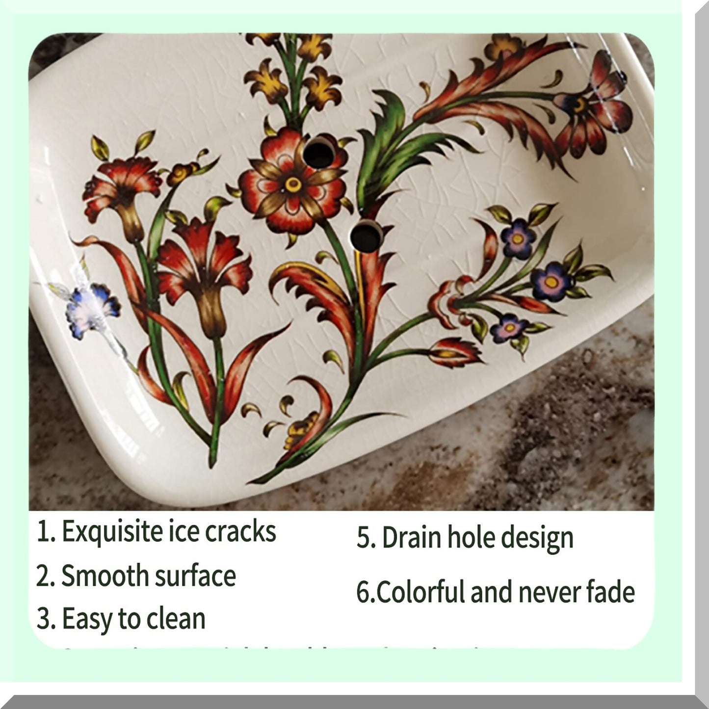 Ceramic Ice Crack Soap Dish Red Flower Pattern