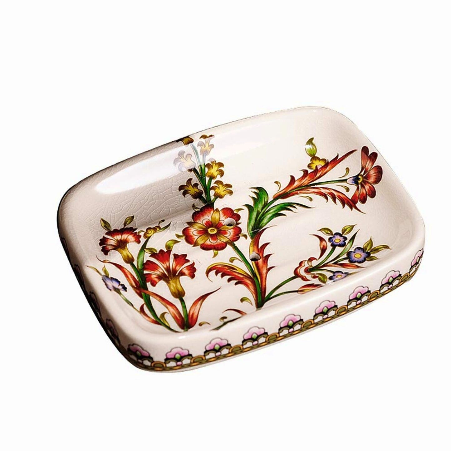 Ceramic Ice Crack Soap Dish Red Flower Pattern