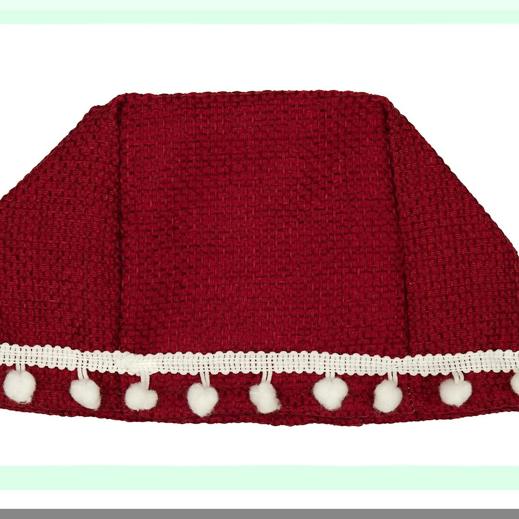 Red Burlap Tissue Box Cover with White Pom Poms