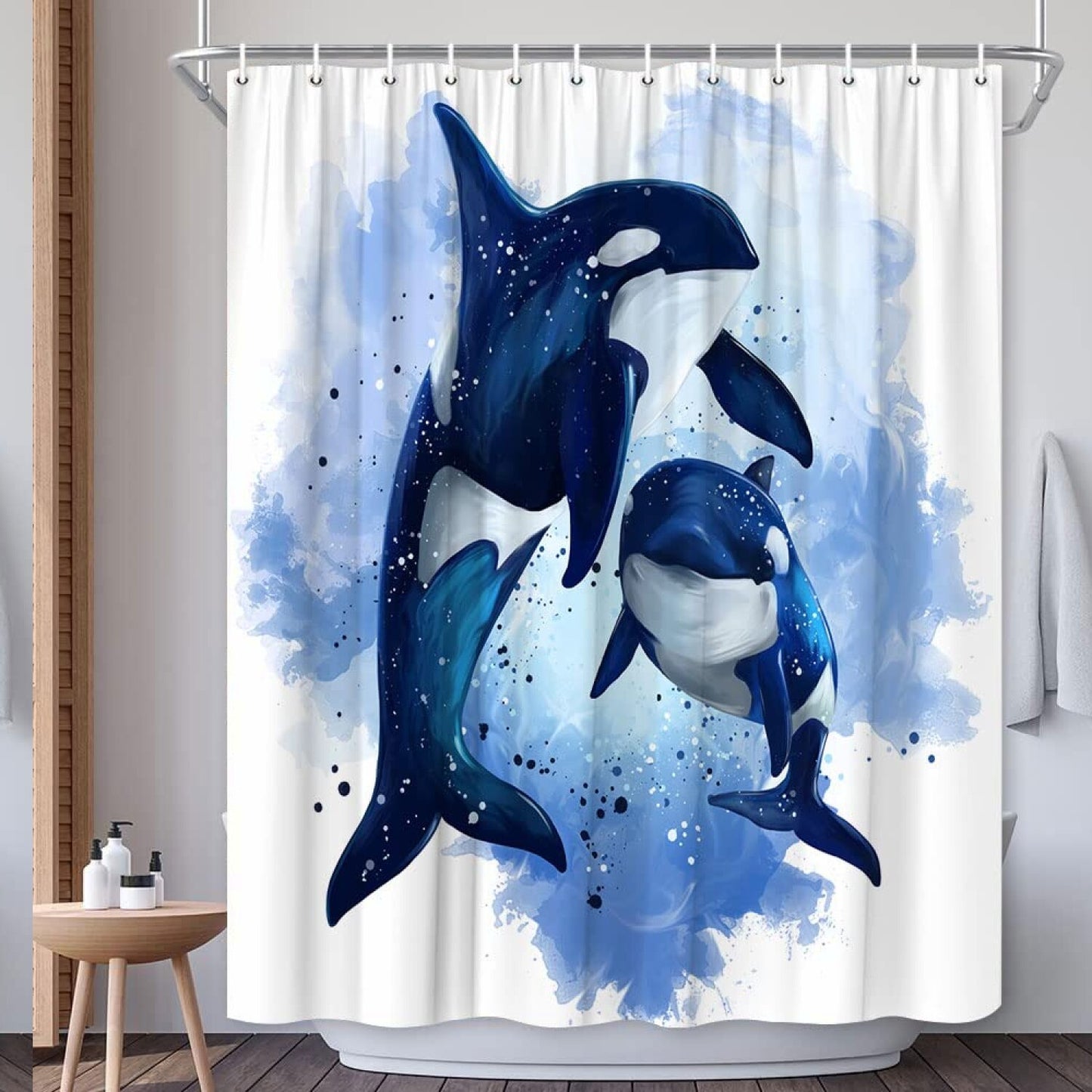 Killer Whale Shower Curtain Navy Blue 70x70