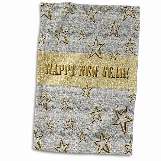 3D Rose Stars Silver Textured Hand Towel 15x22