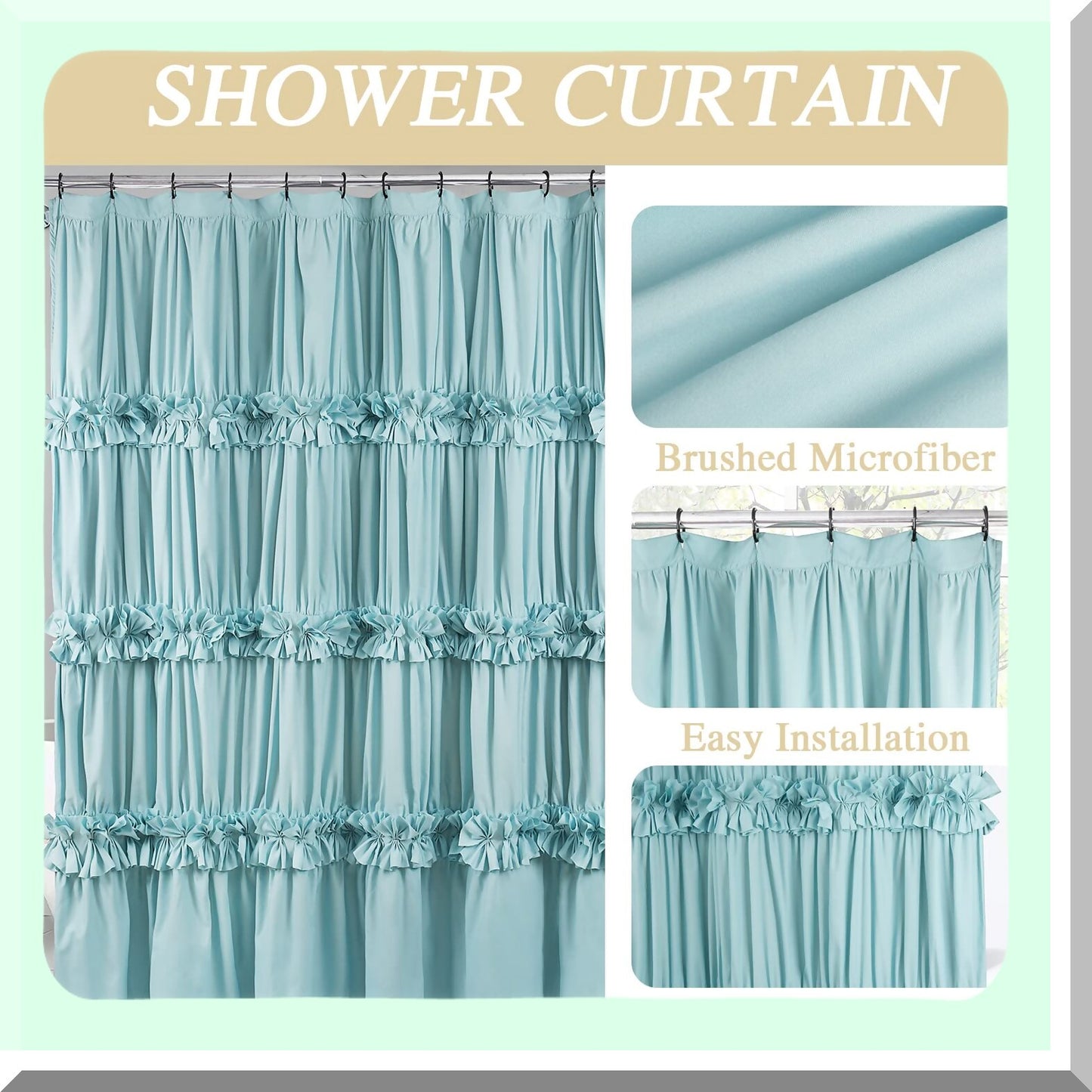 Spa Blue Ruffle Shower Curtain 72x72 Microfiber