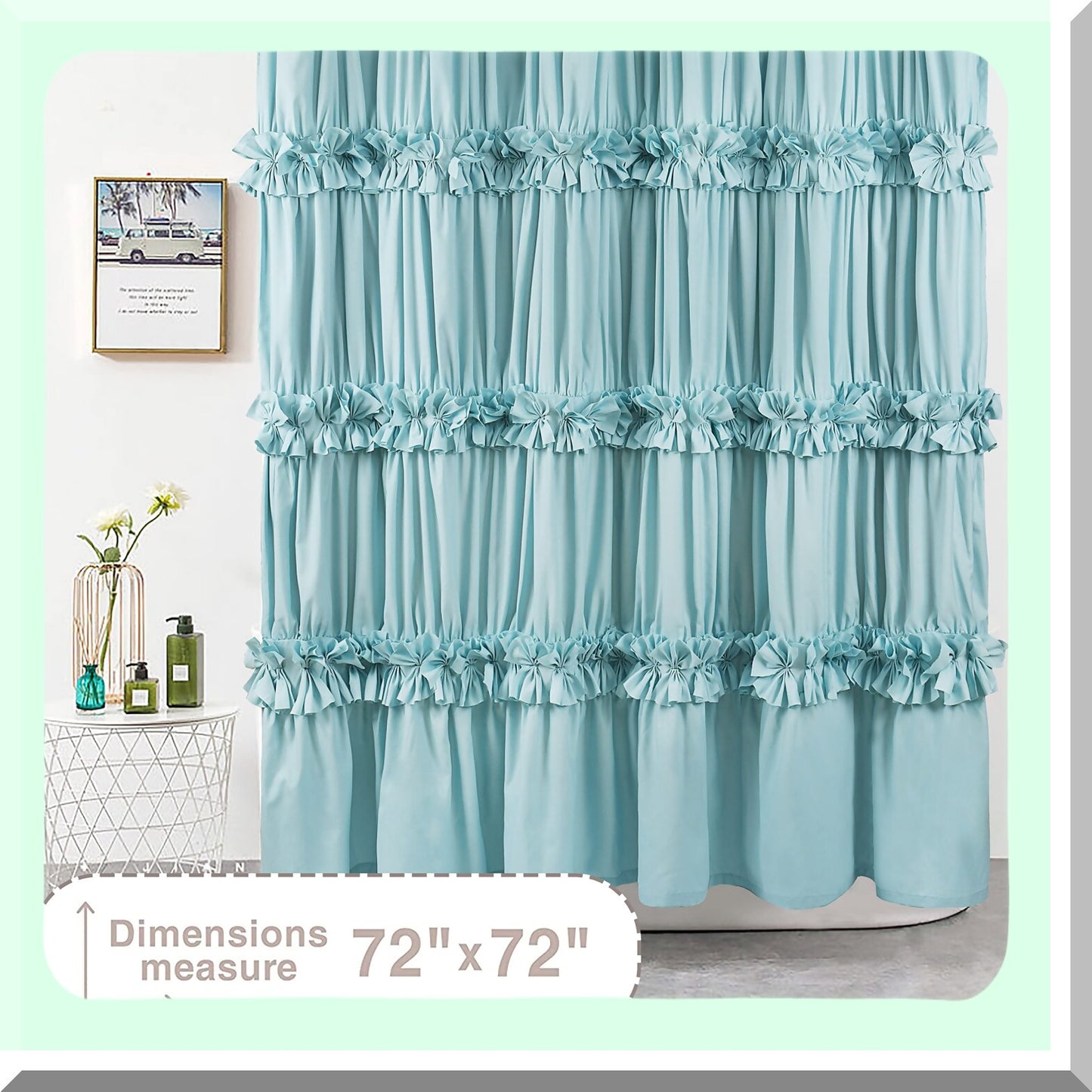Spa Blue Ruffle Shower Curtain 72x72 Microfiber