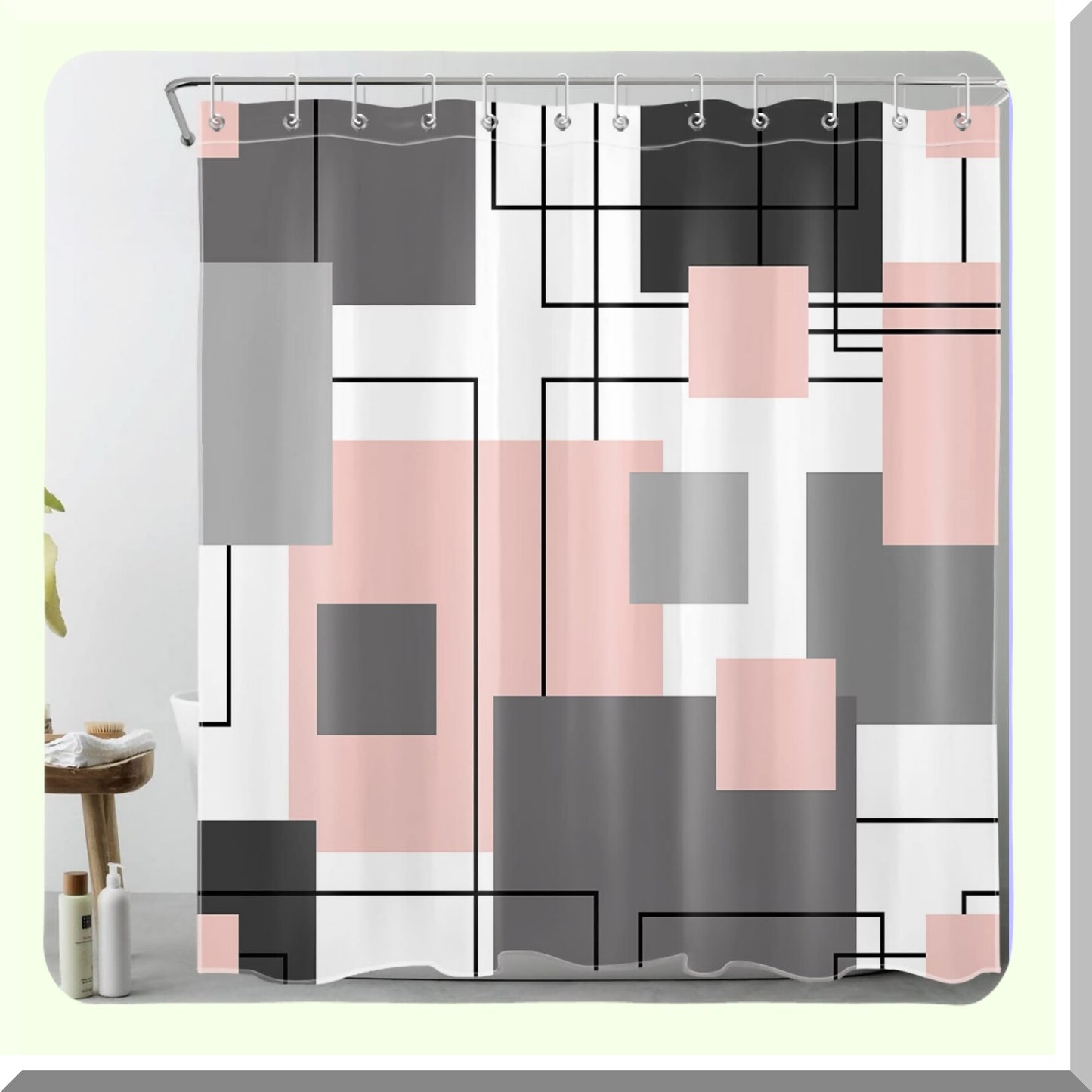 Black and White Geometric Shower Curtain 72x72 inch