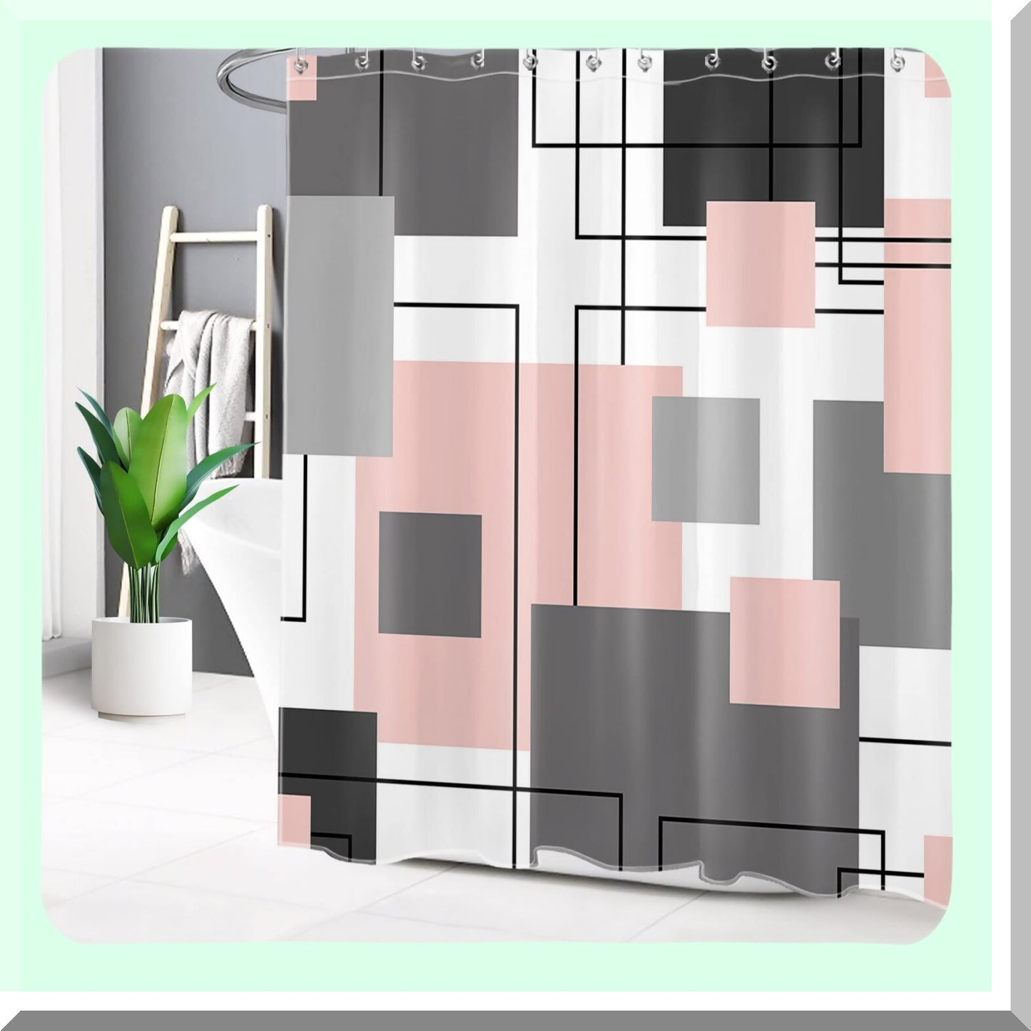 Black and White Geometric Shower Curtain 72x72 inch