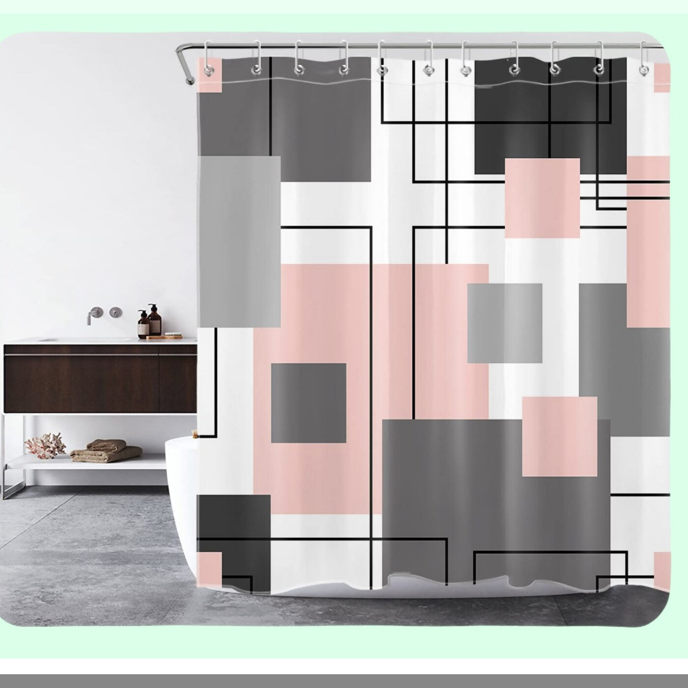 Black and White Geometric Shower Curtain 72x72 inch