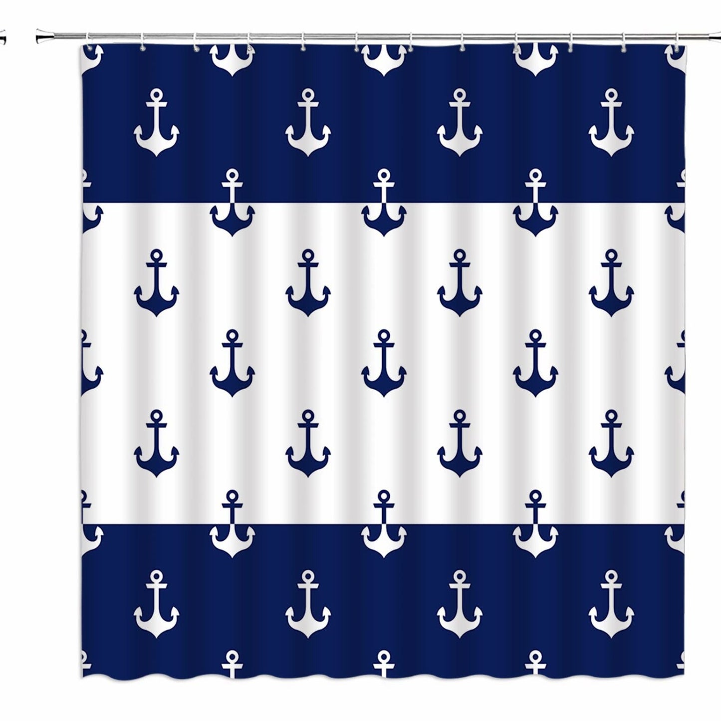 Nautical Anchor Navy Blue White Shower Curtain