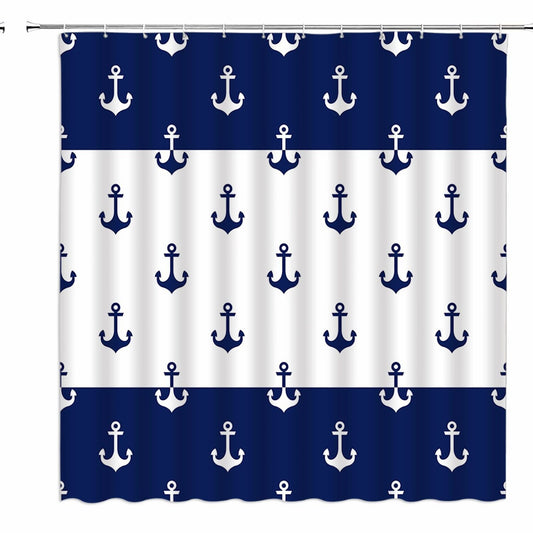 Nautical Anchor Navy Blue White Shower Curtain