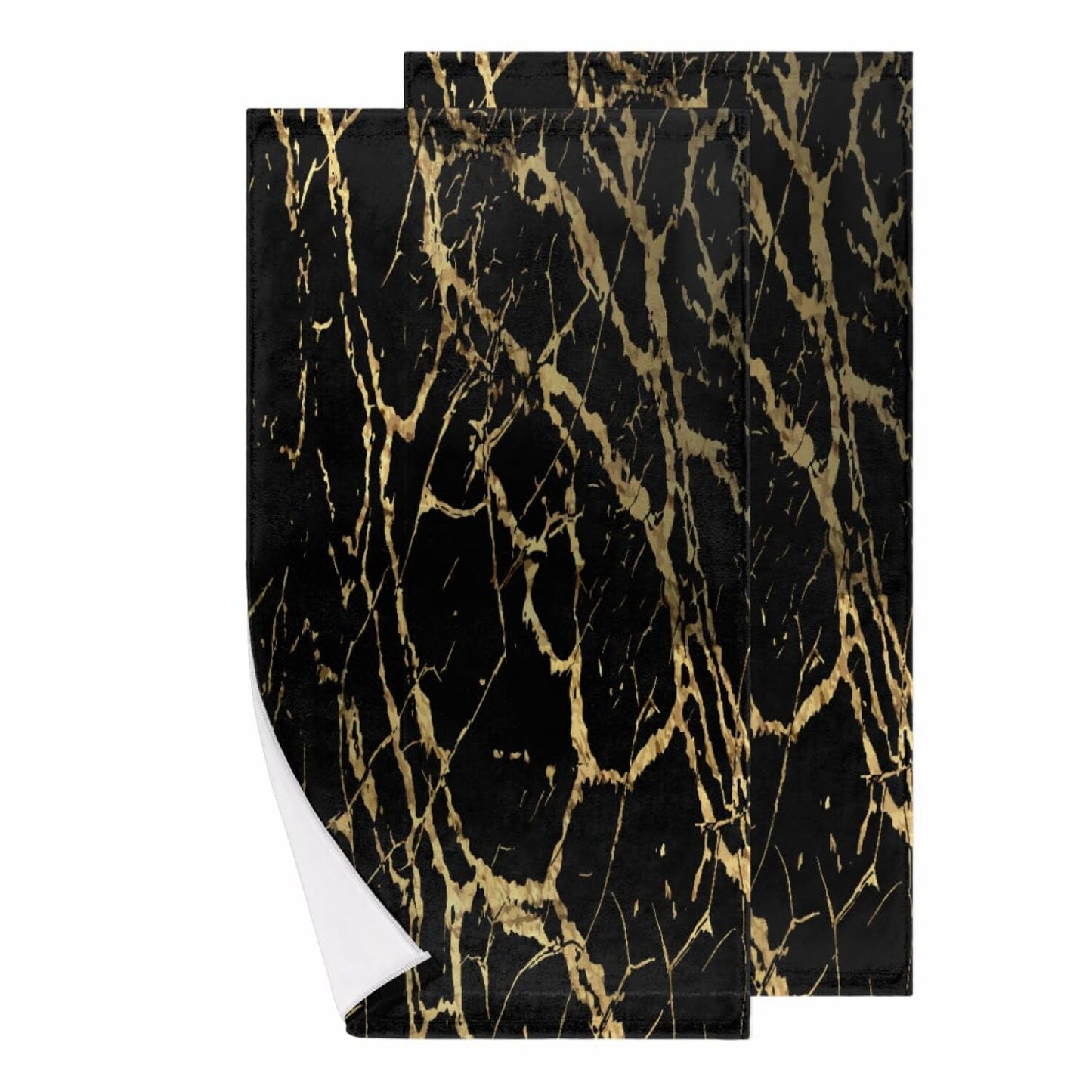 Black Gold Marble Hand Towel Set of 2 28x14in