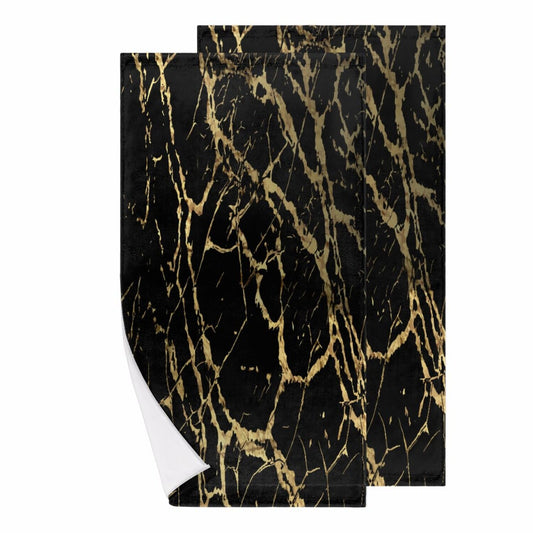 Black Gold Marble Hand Towel Set of 2 28x14in