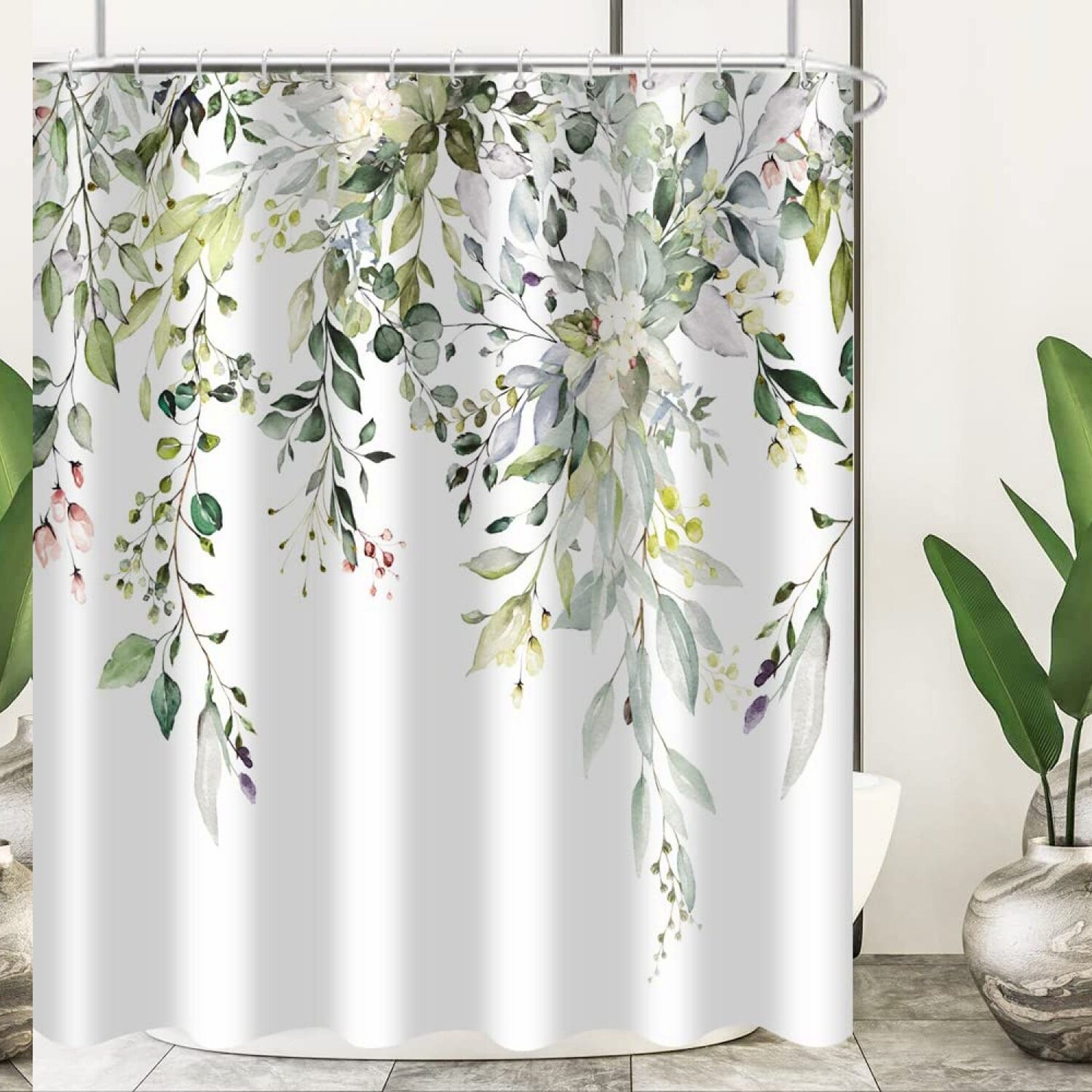 Eucalyptus Shower Curtain Watercolor Green Leaves