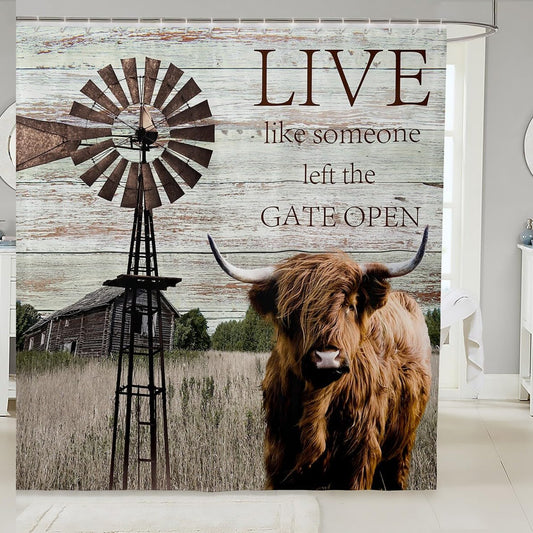 Highland Cow Farmhouse Shower Curtain 72x72