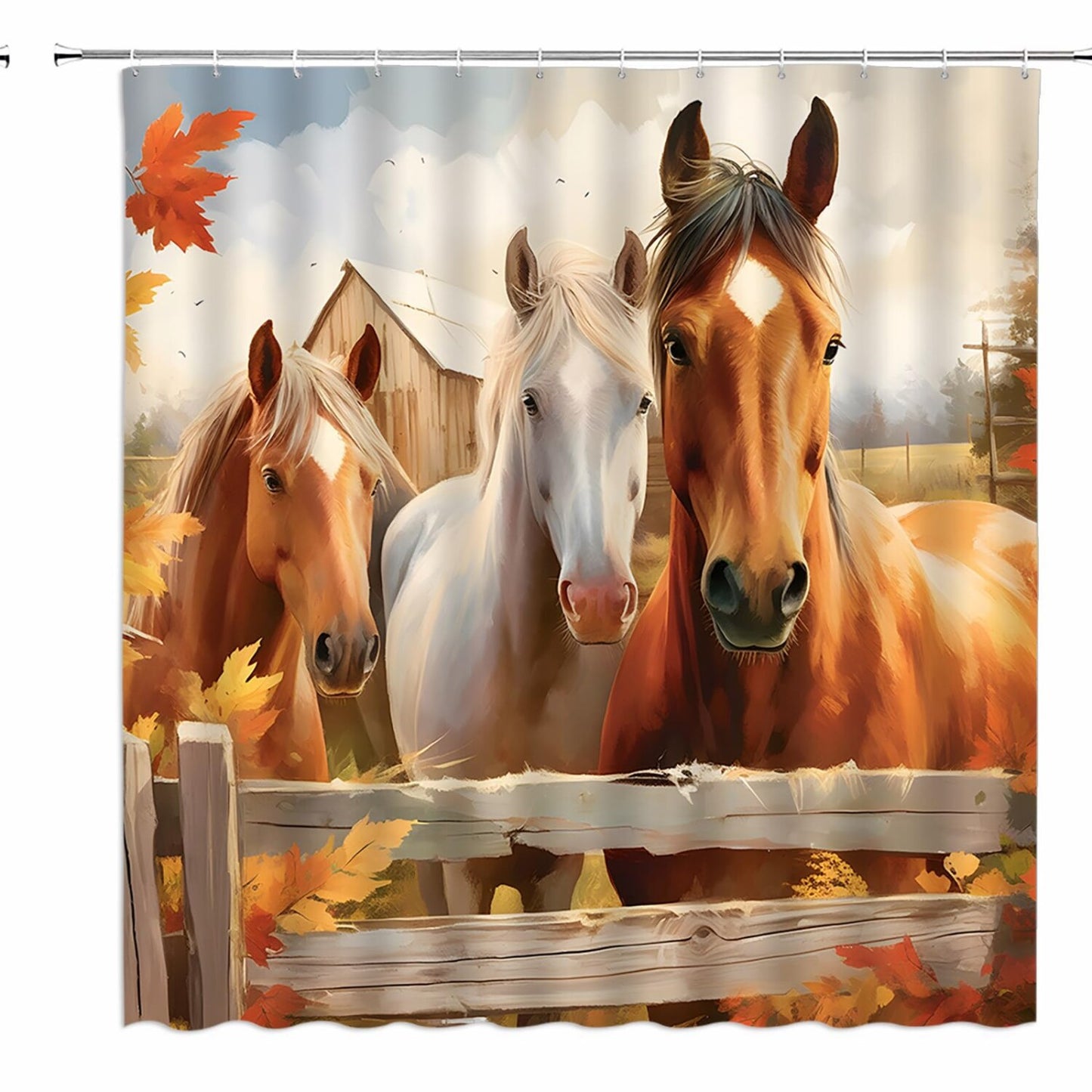 Rustic Farmhouse Horse Shower Curtain 70x70 Inches