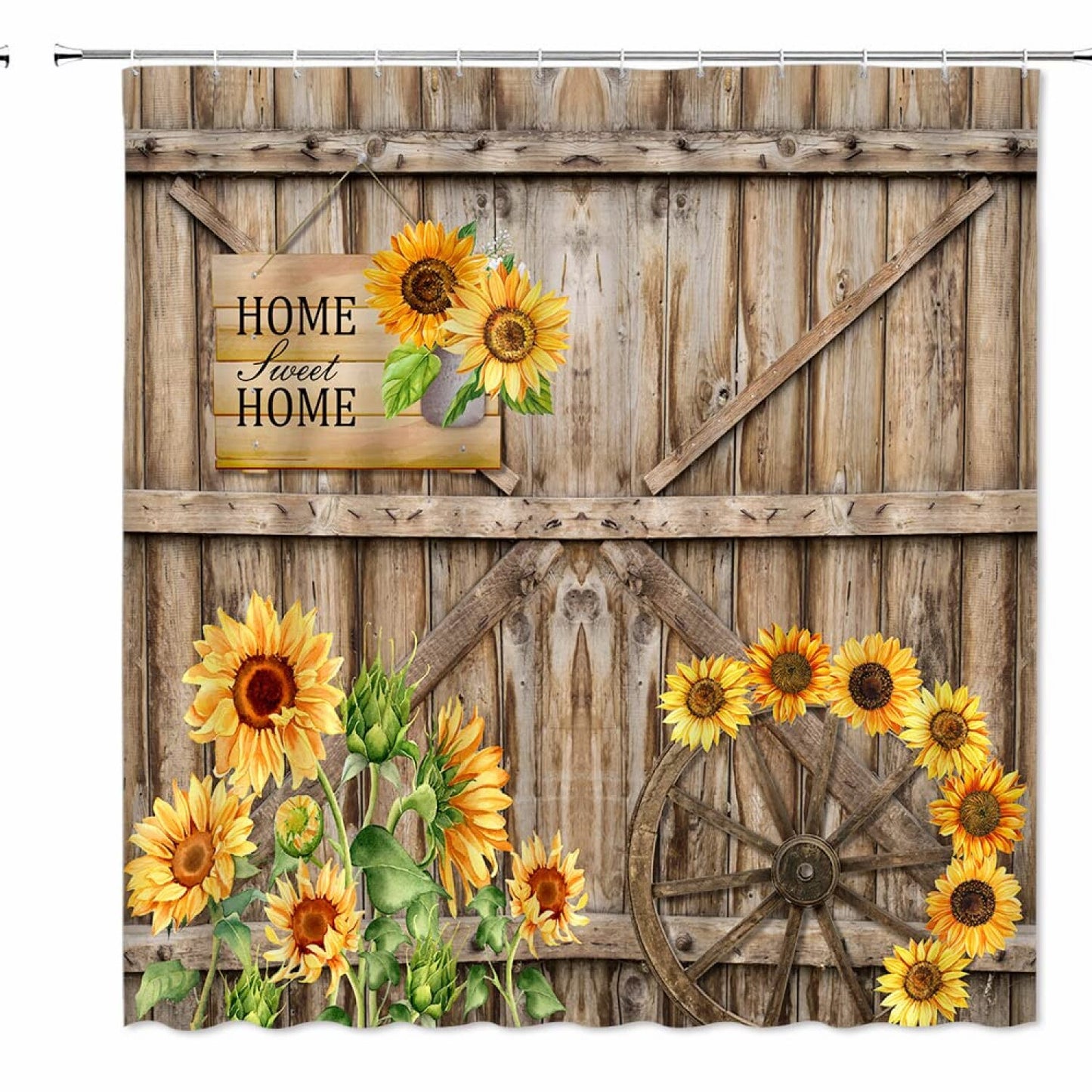 Rustic Sunflower Farmhouse Shower Curtain 70x70 inches