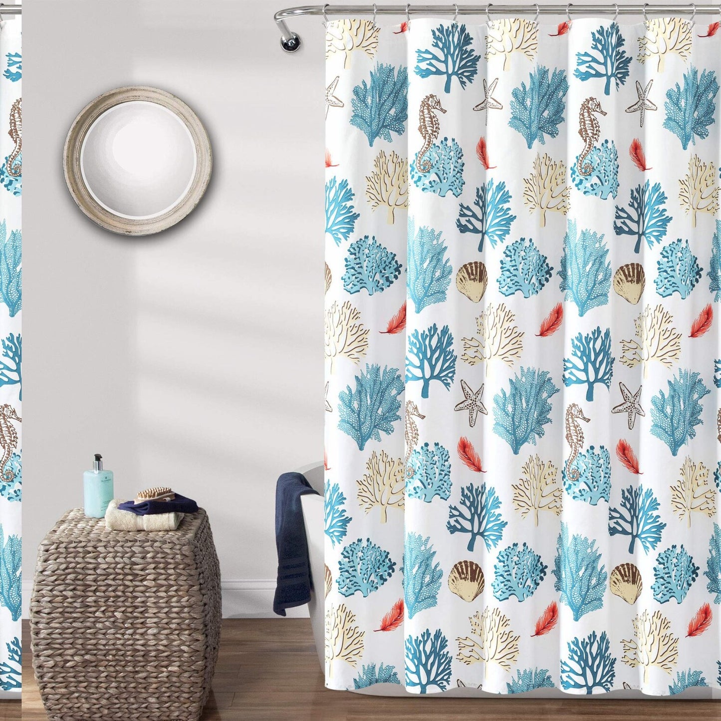 Coastal Reef Blue Coral Starfish Seahorse Shower Curtain