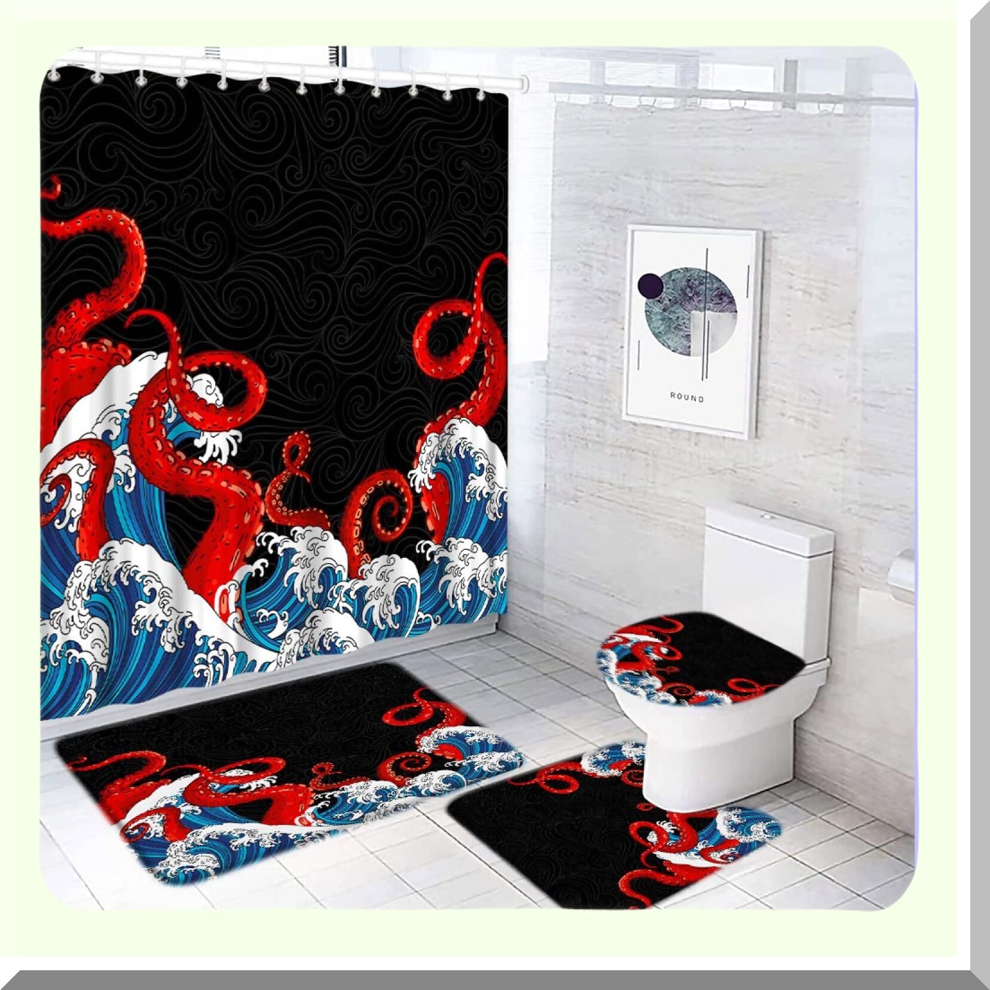 Nautical Octopus Shower Curtain Set 4 Pieces