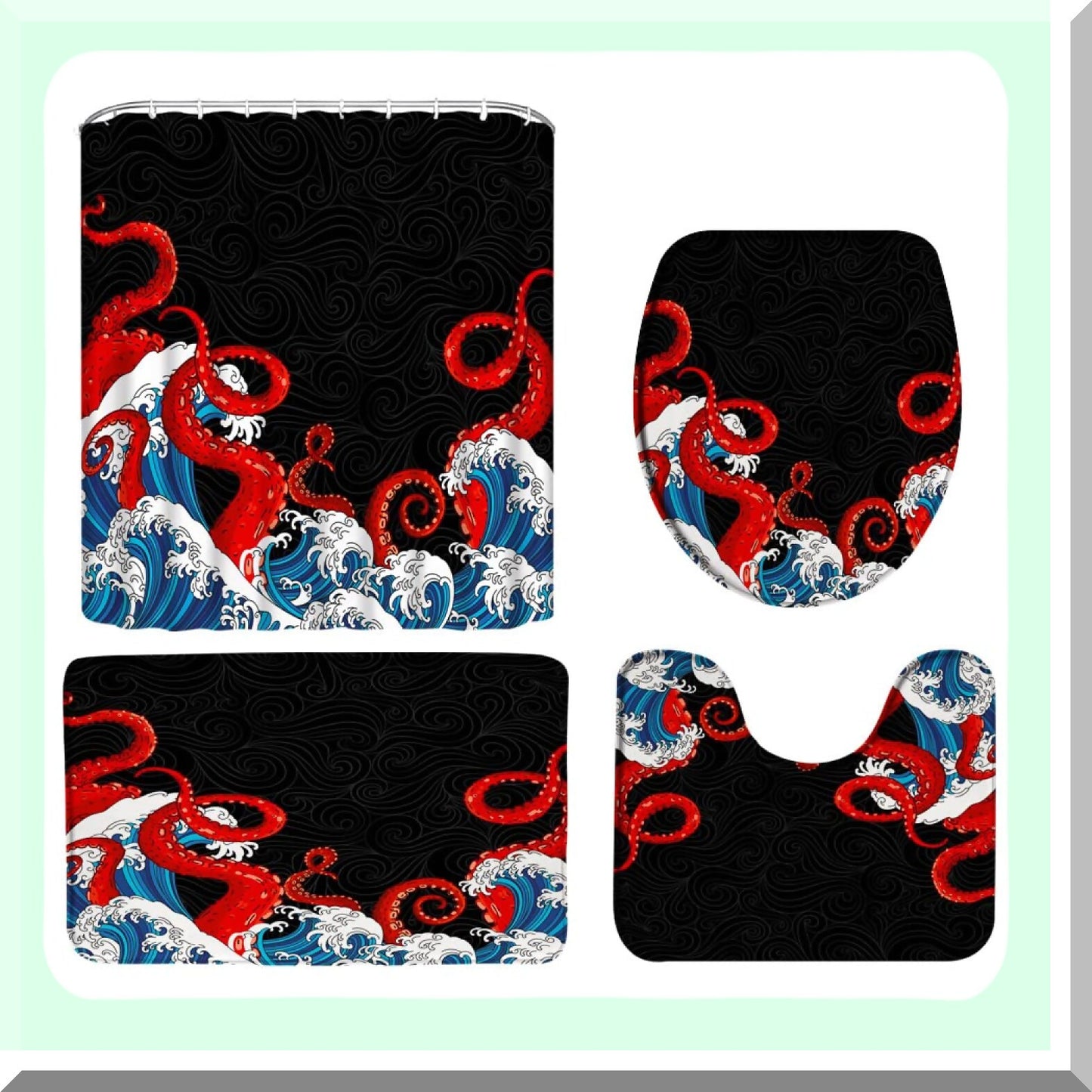 Nautical Octopus Shower Curtain Set 4 Pieces