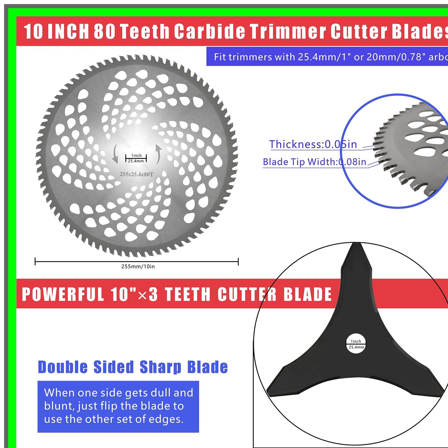 Carbide Tip Brush Cutter Blades for Trimmers and Lawnmowers with Adapters