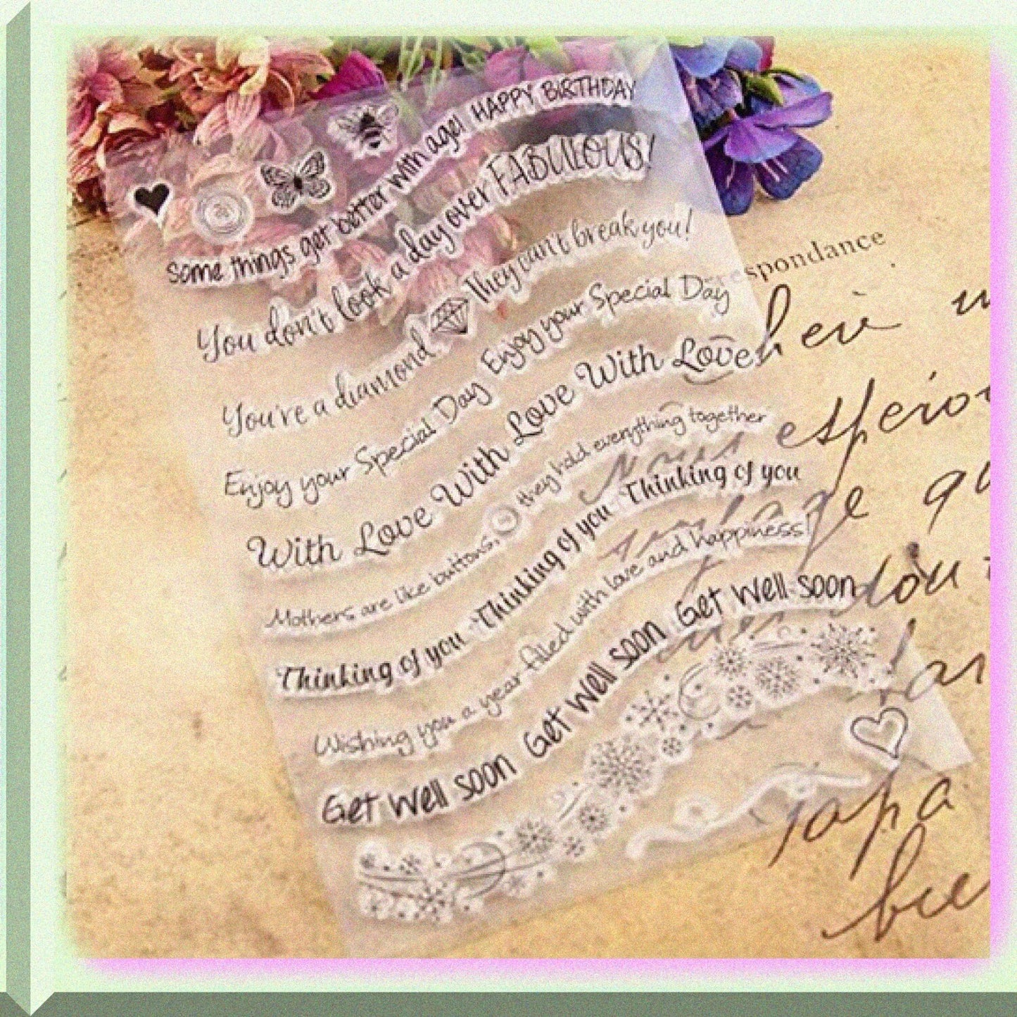 Get Well Soon Rubber Clear Stamp 15x20cm