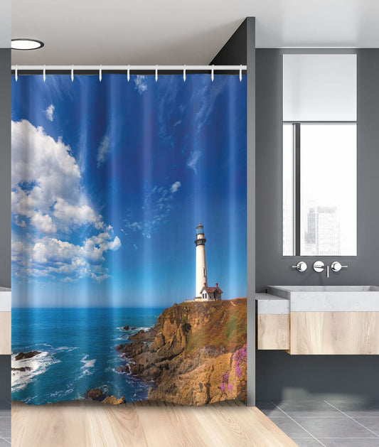 Lighthouse Shower Curtain 54x78 Brown White