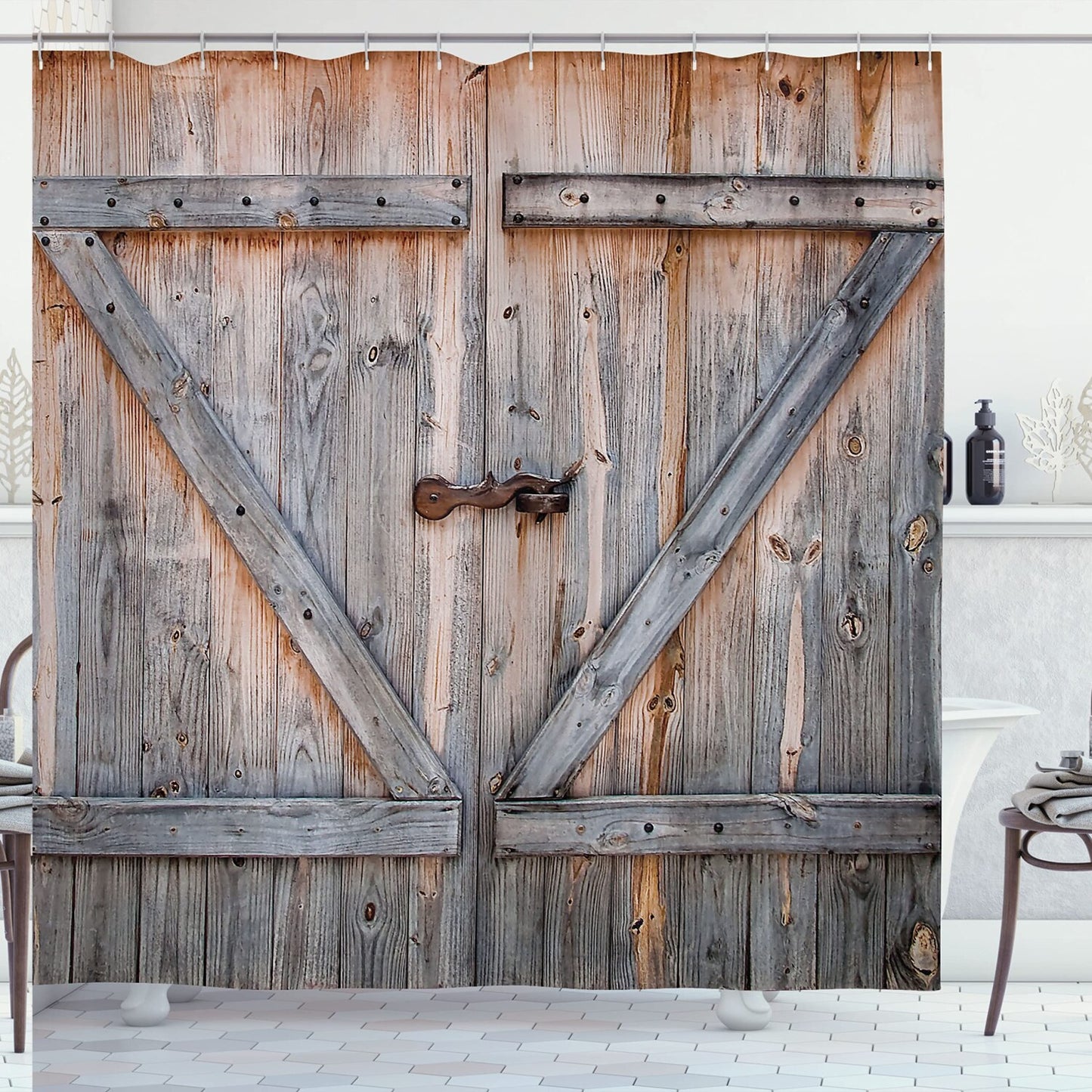 Rustic Shower Curtain Old Wooden Garage Door 69x70 Inches