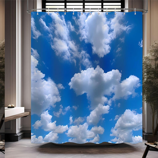 Blue Sky White Cloud Shower Curtain 72x72 inches with 12 Hooks