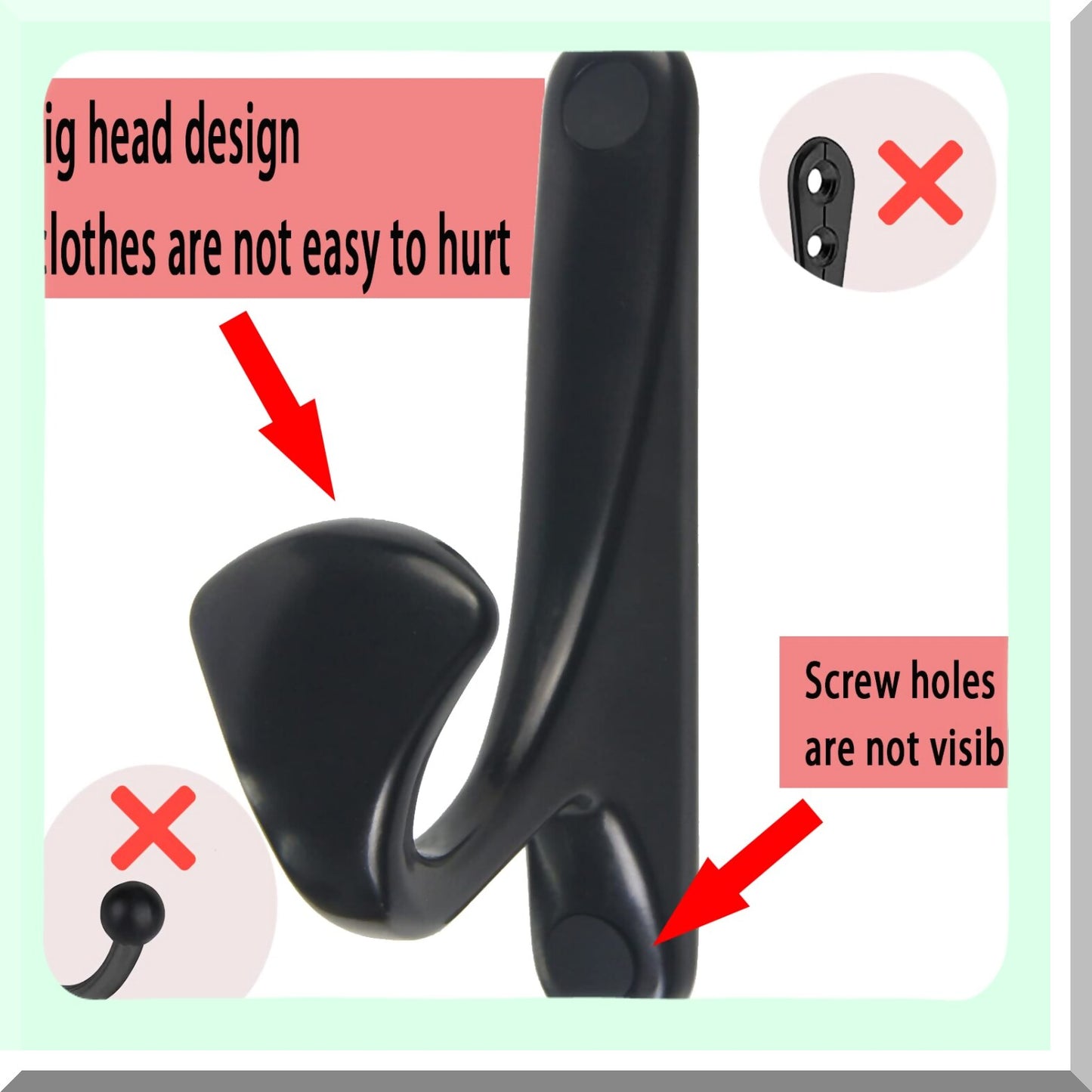 Heavy Duty Black Coat Hooks 6 Pack