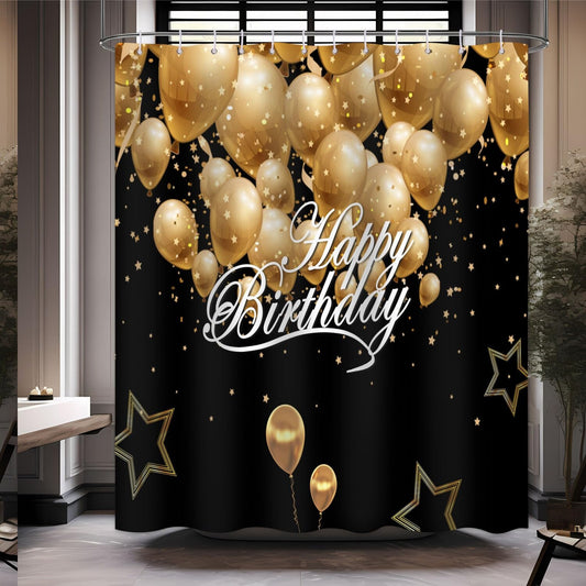 Happy Birthday Shower Curtain 72x72 Inches Black and Gold
