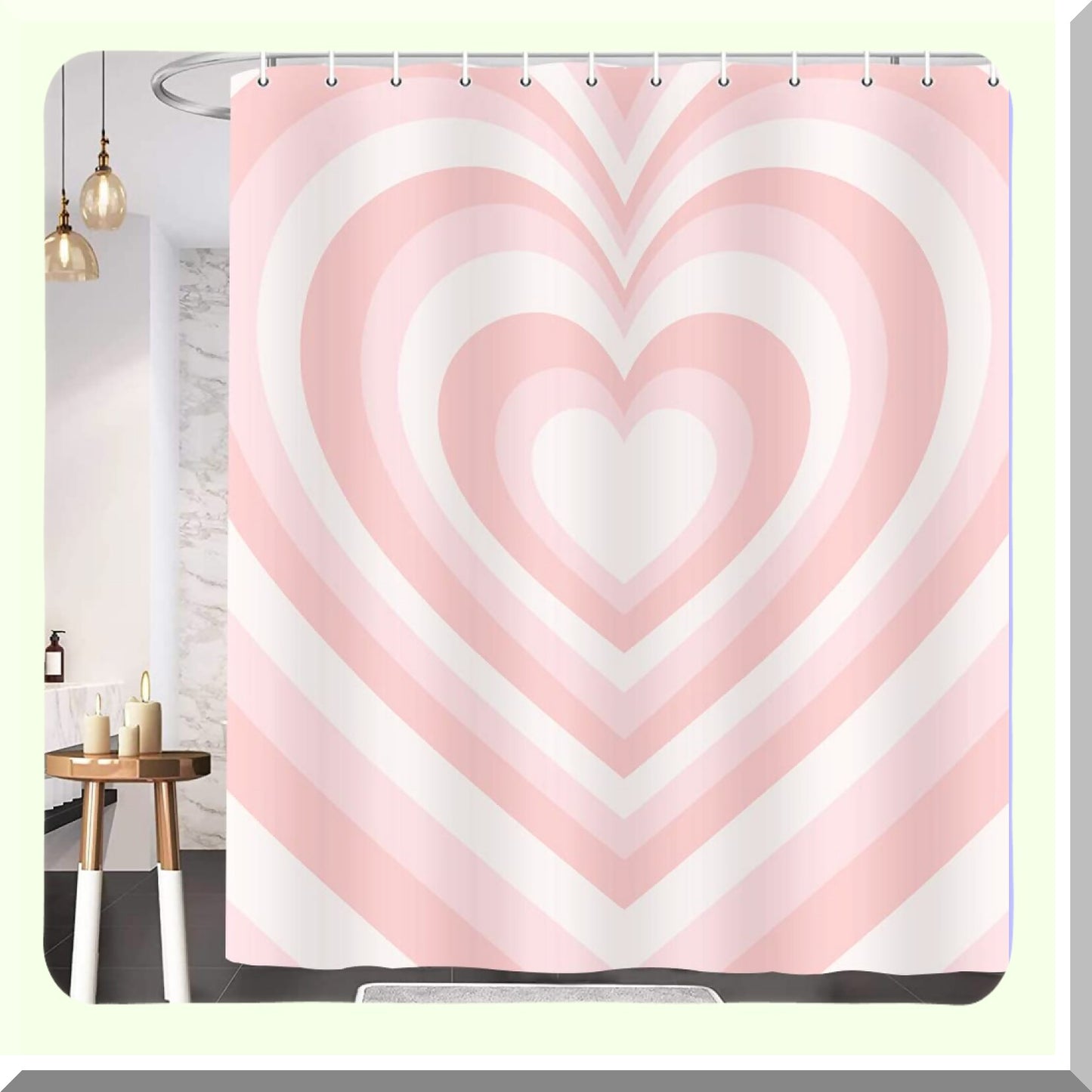 Pink Heart Shower Curtain with 12 Hooks 69x70
