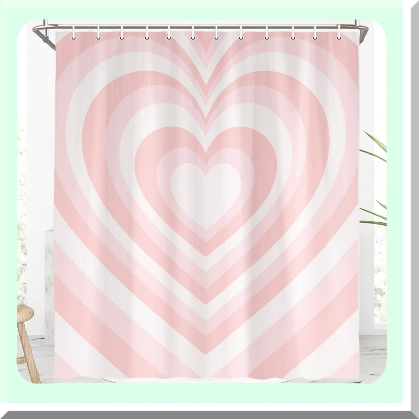 Pink Heart Shower Curtain with 12 Hooks 69x70