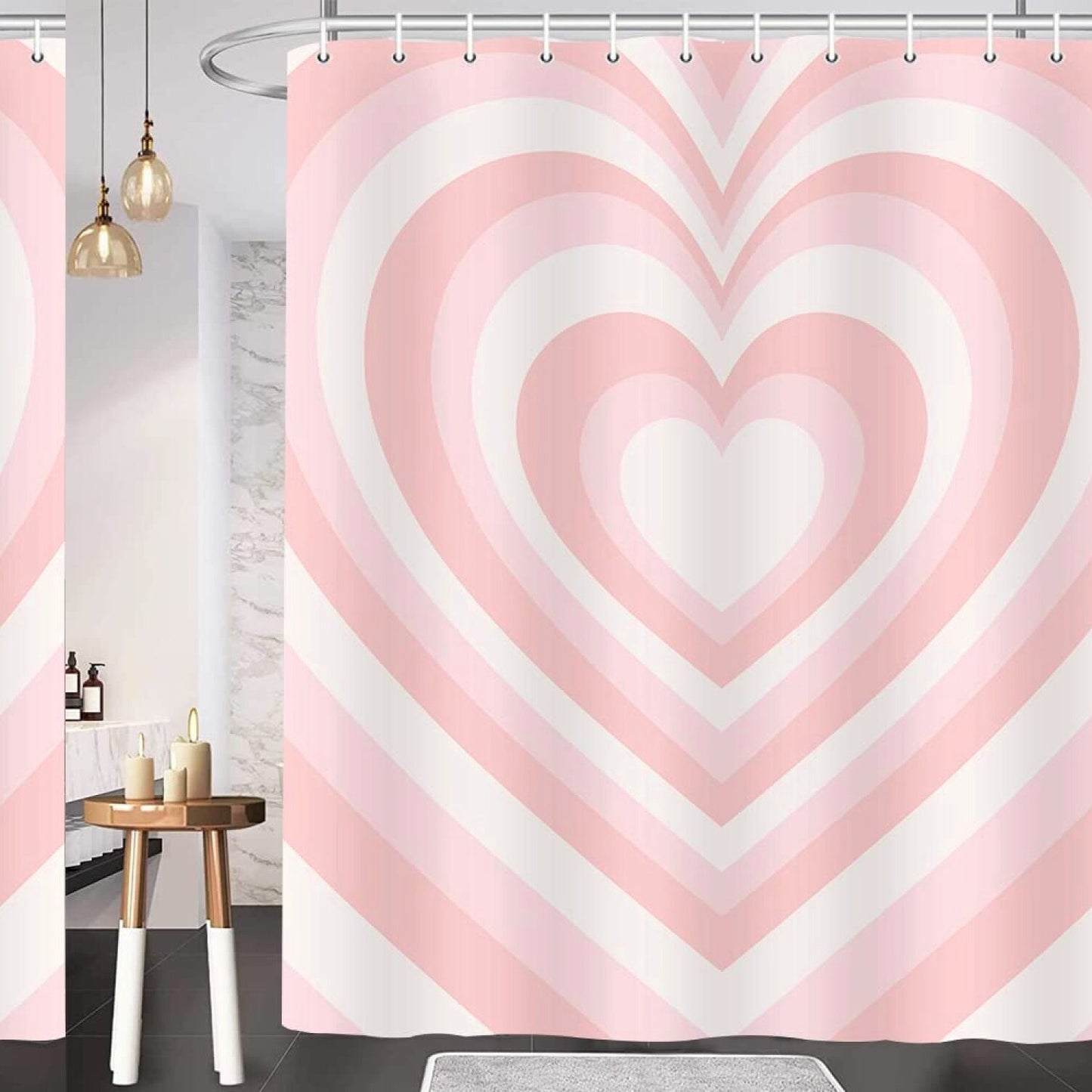 Pink Heart Shower Curtain with 12 Hooks 69x70