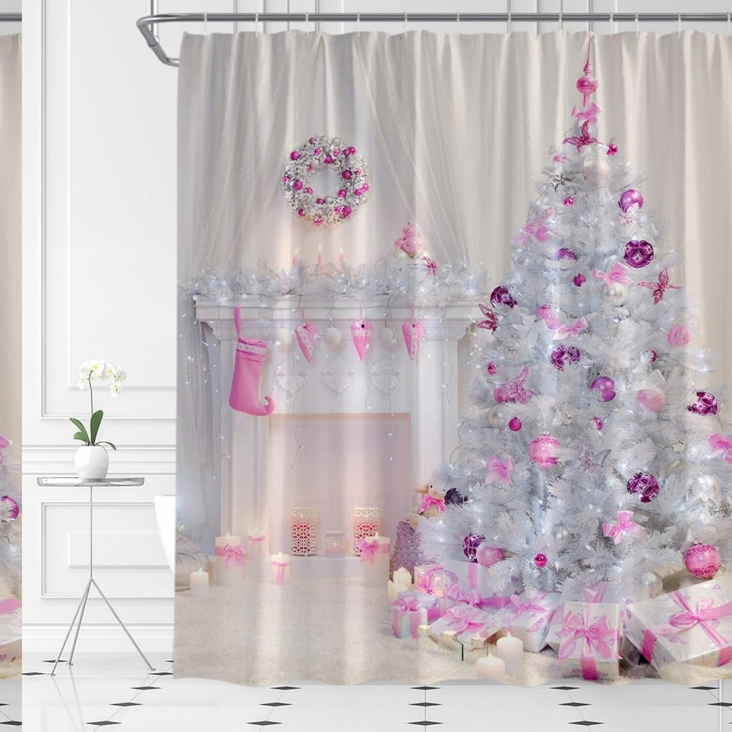Pink Trees and Balls Shower Curtain 70" x 70"