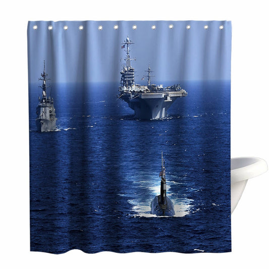 Military Carrier Ships Aircraft Theme Cloth Shower Curtain Set