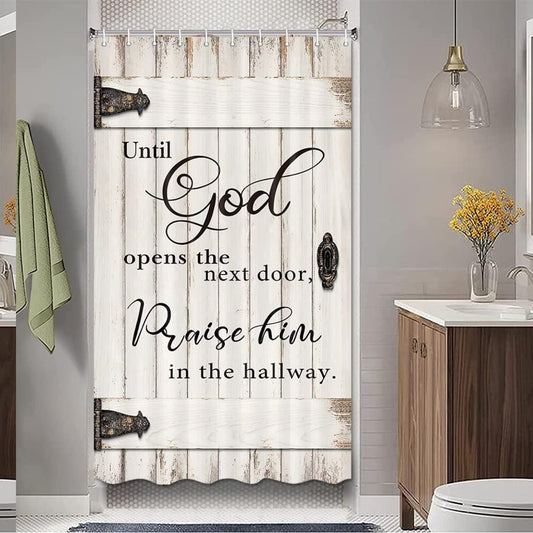 Country Barn Door Shower Curtain 36x72 Rustic Wooden Bible Verse