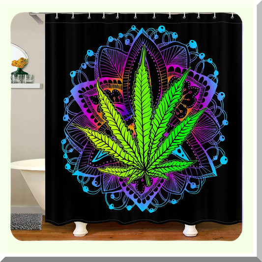 Marijuana Leaf Shower Curtain Green Waterproof 72x78