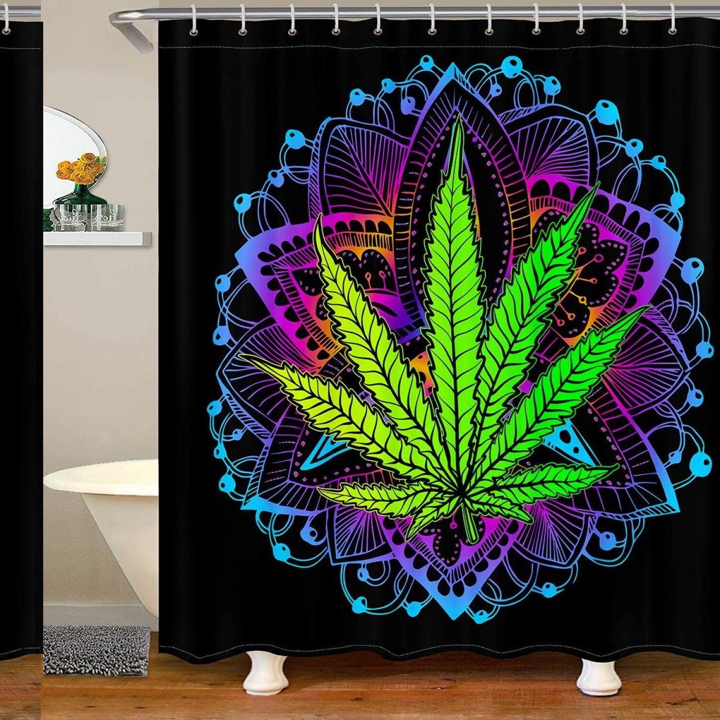 Marijuana Leaf Shower Curtain Green Waterproof 72x78