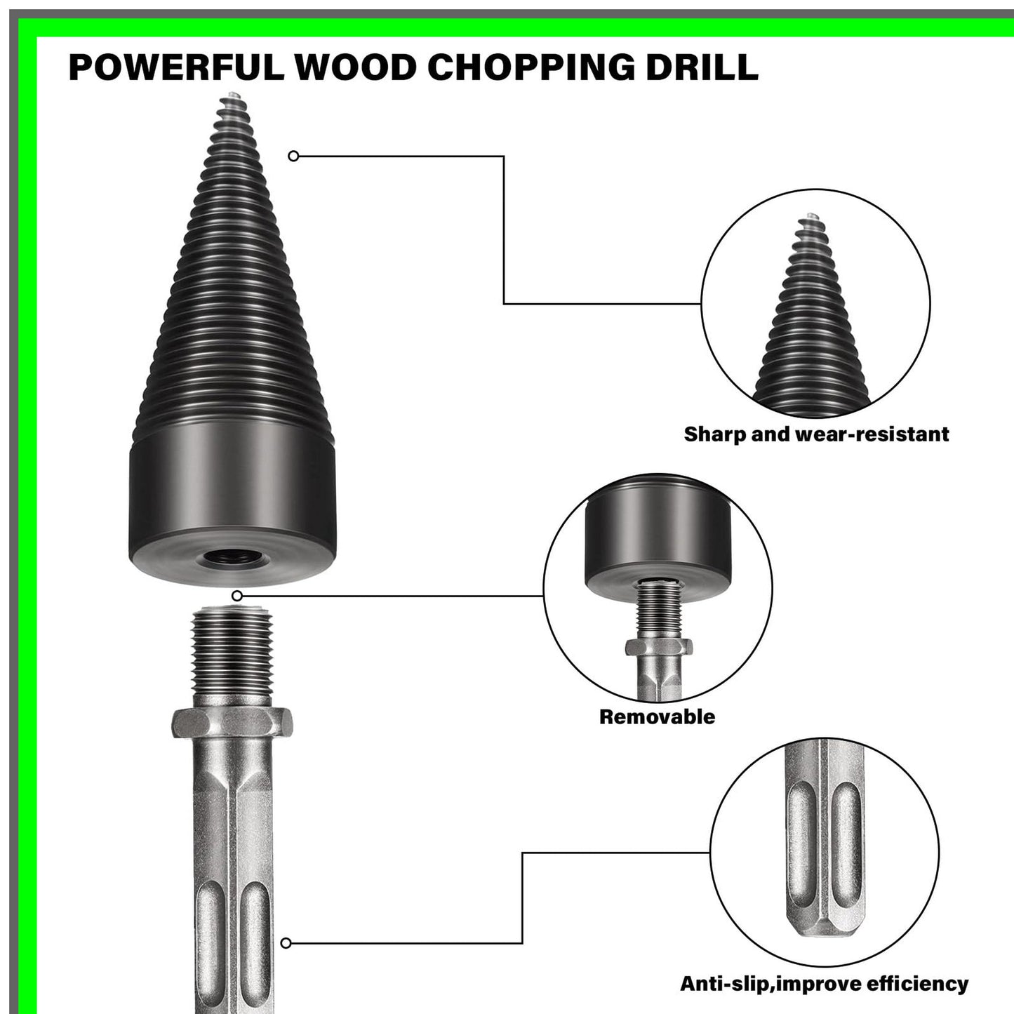 Heavy Duty Wood Splitter Drill Bit for Hand Drills - 32mm Cone Driver