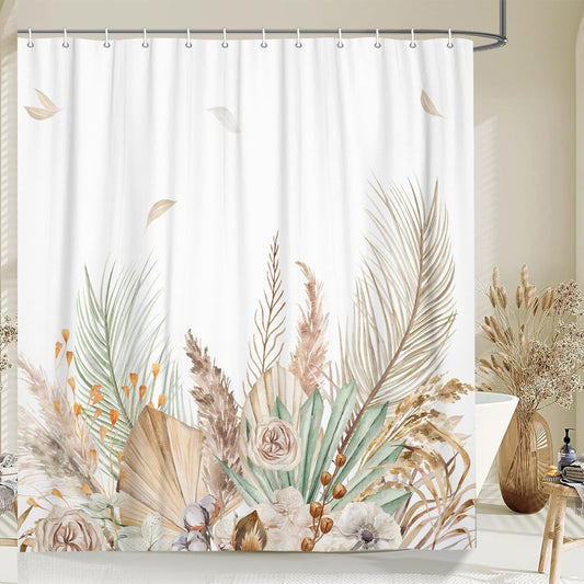 Boho Brown Floral Leaves Shower Curtain 72x72
