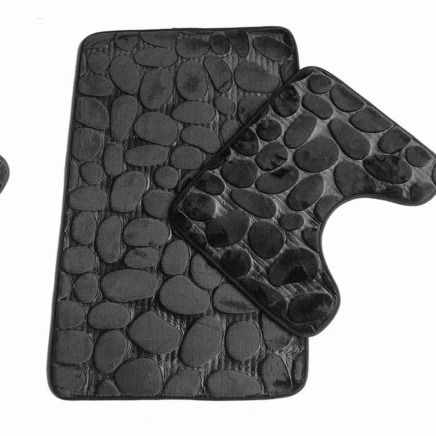 Bathroom Non Slip Mat Set 3Pcs Black