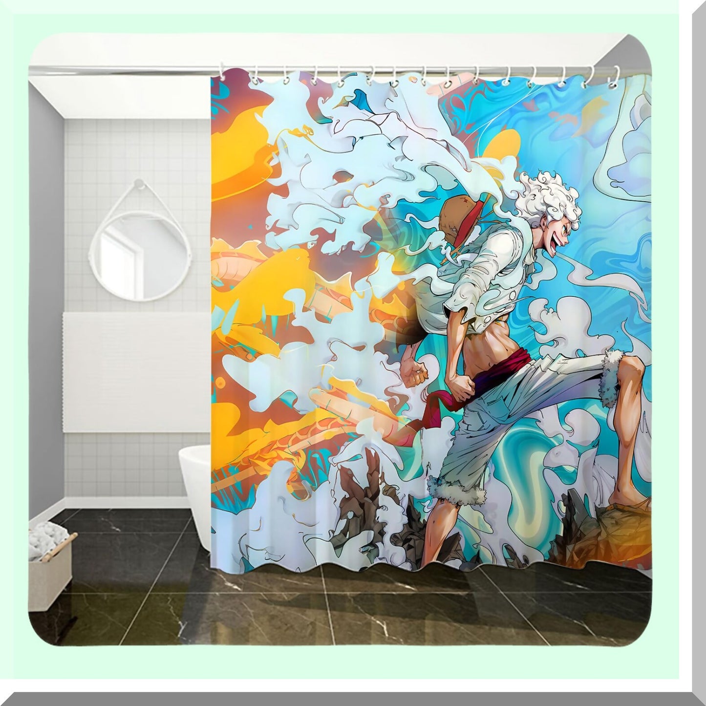 Anime One Piece Gear 5 Luffy Shower Curtain 70x70 inch