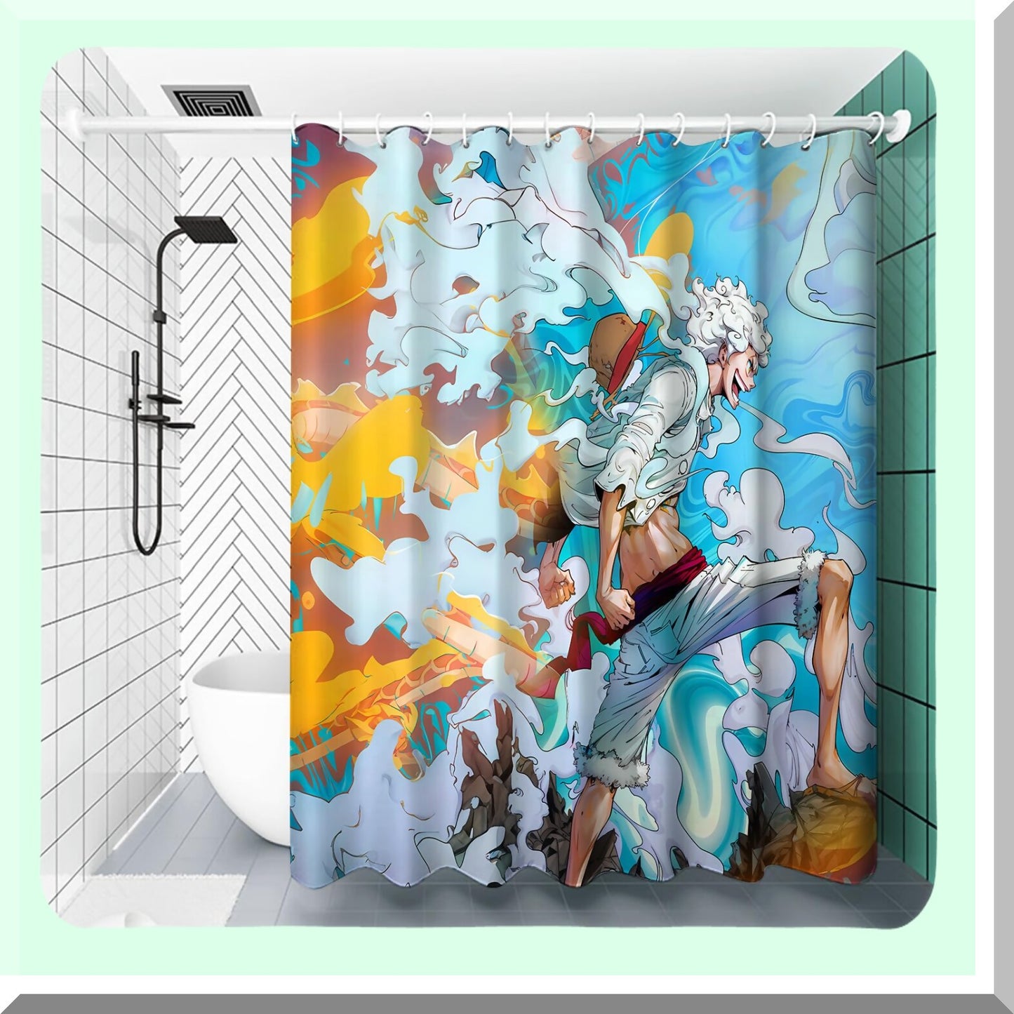 Anime One Piece Gear 5 Luffy Shower Curtain 70x70 inch