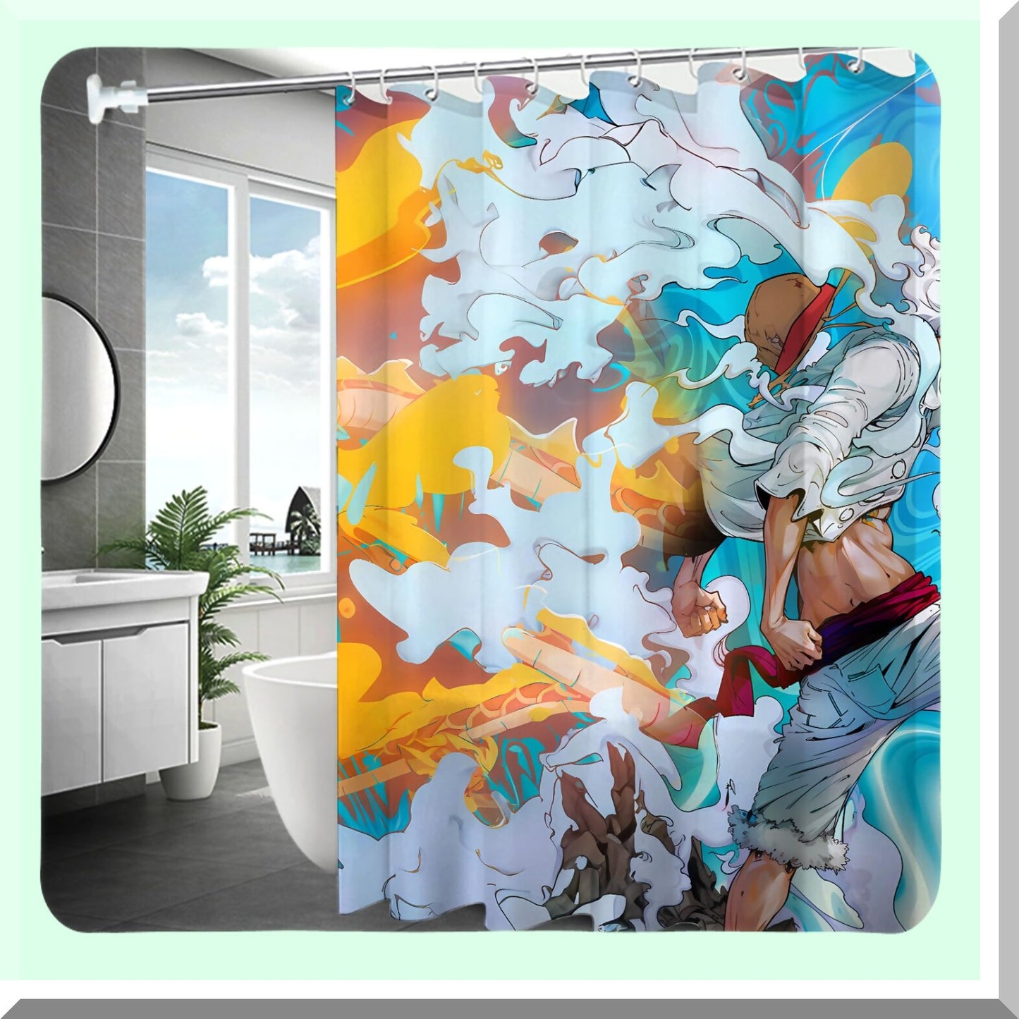 Anime One Piece Gear 5 Luffy Shower Curtain 70x70 inch