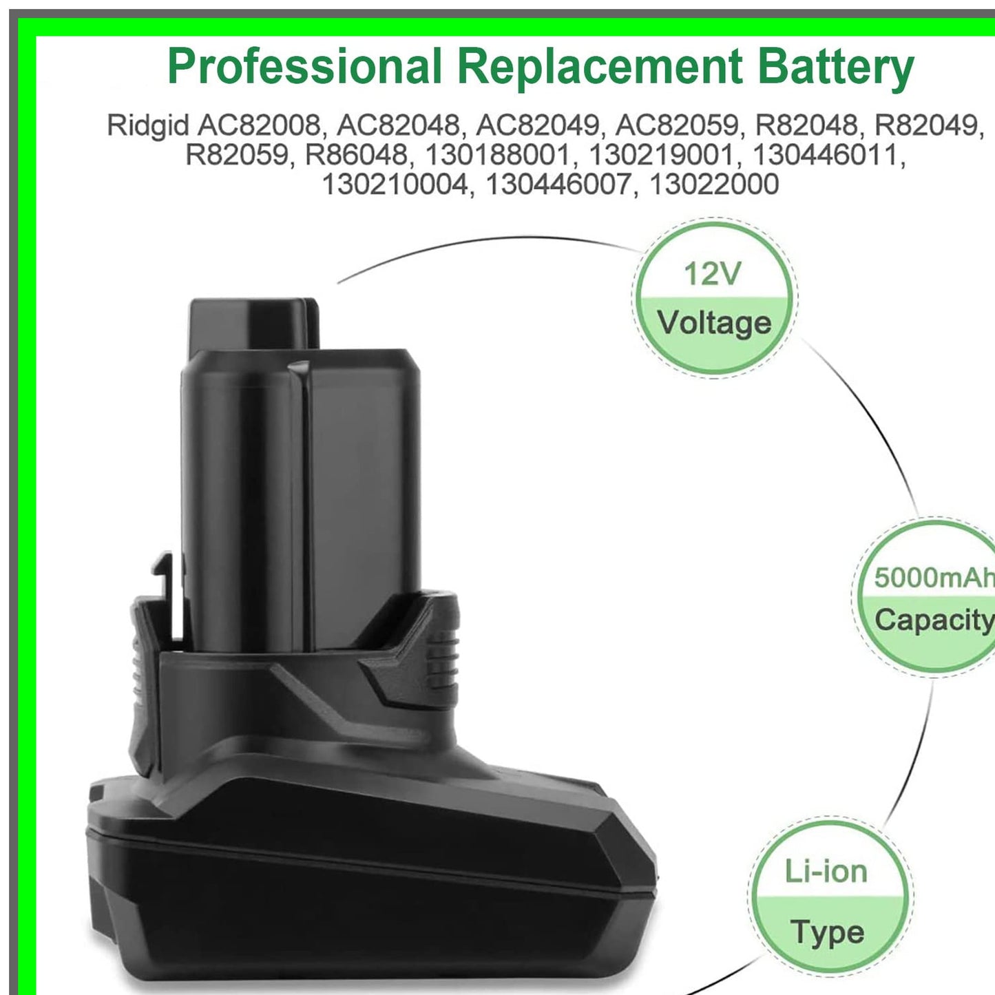 Ridgid 12V 5.0Ah Li-ion Battery Replacement for Power Tools