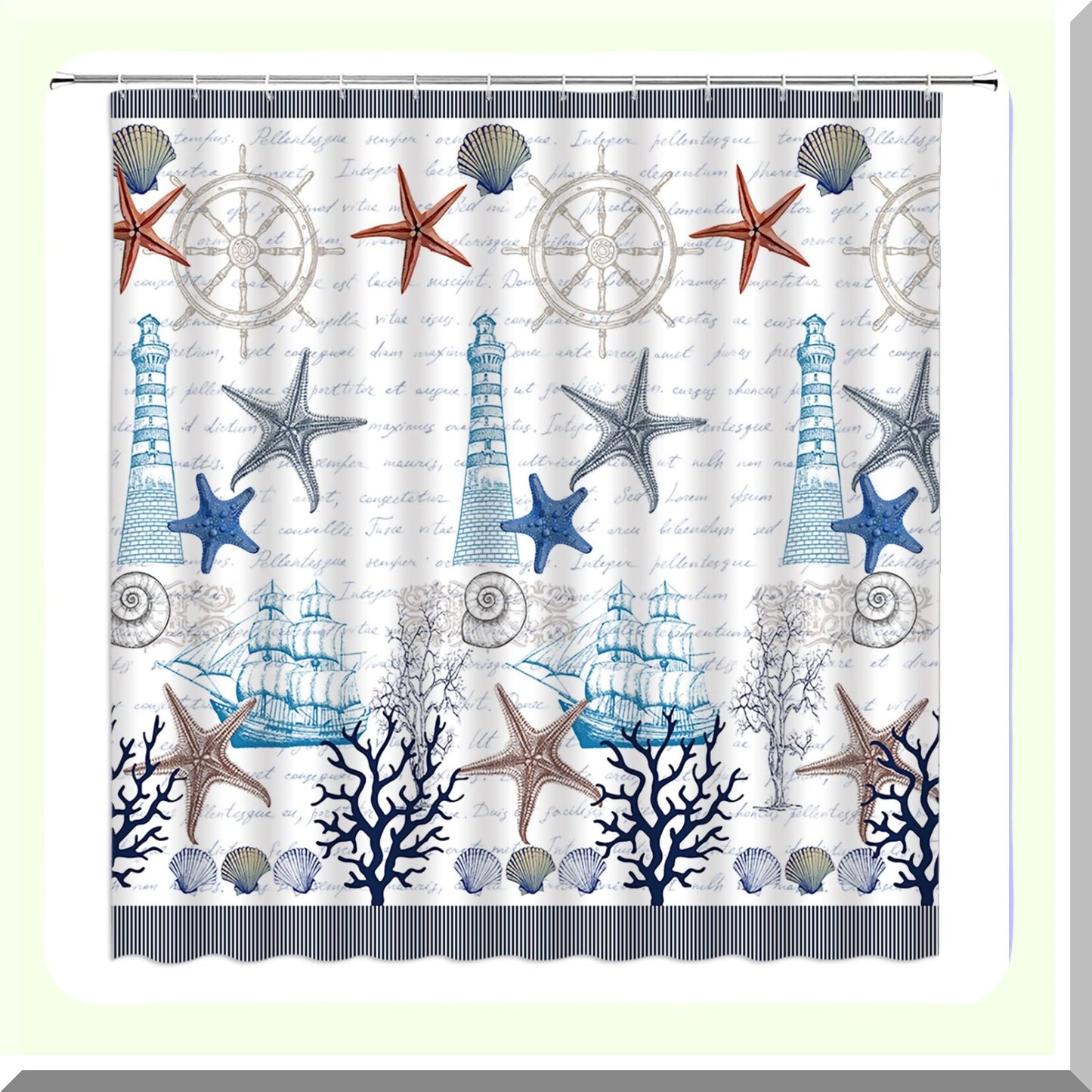 Under The Sea Nautical Shower Curtain 70x70 Inches