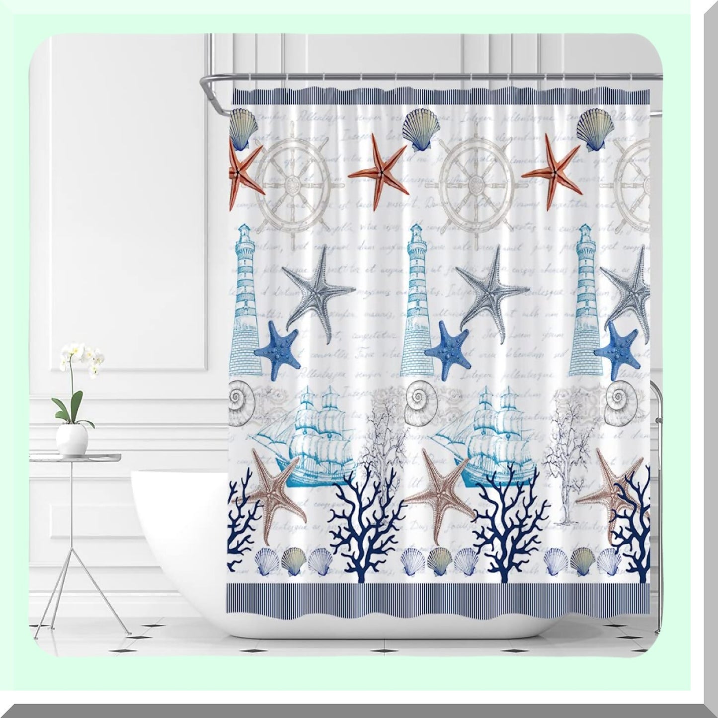 Under The Sea Nautical Shower Curtain 70x70 Inches