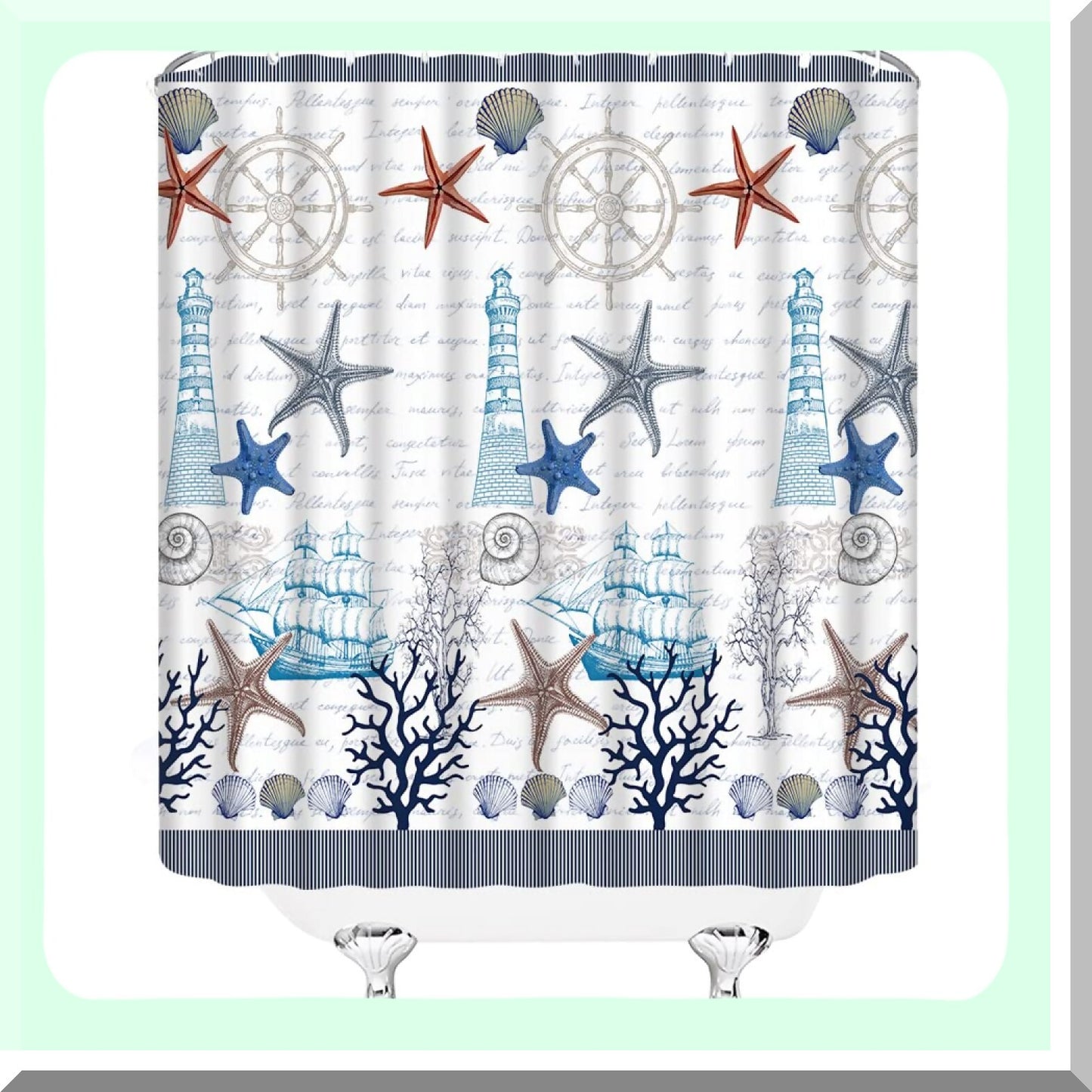 Under The Sea Nautical Shower Curtain 70x70 Inches