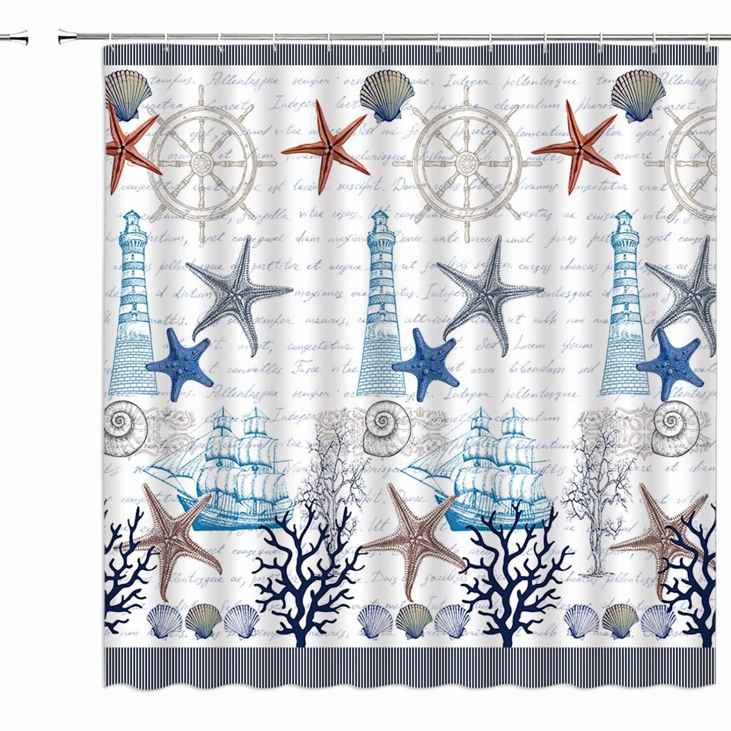 Under The Sea Nautical Shower Curtain 70x70 Inches